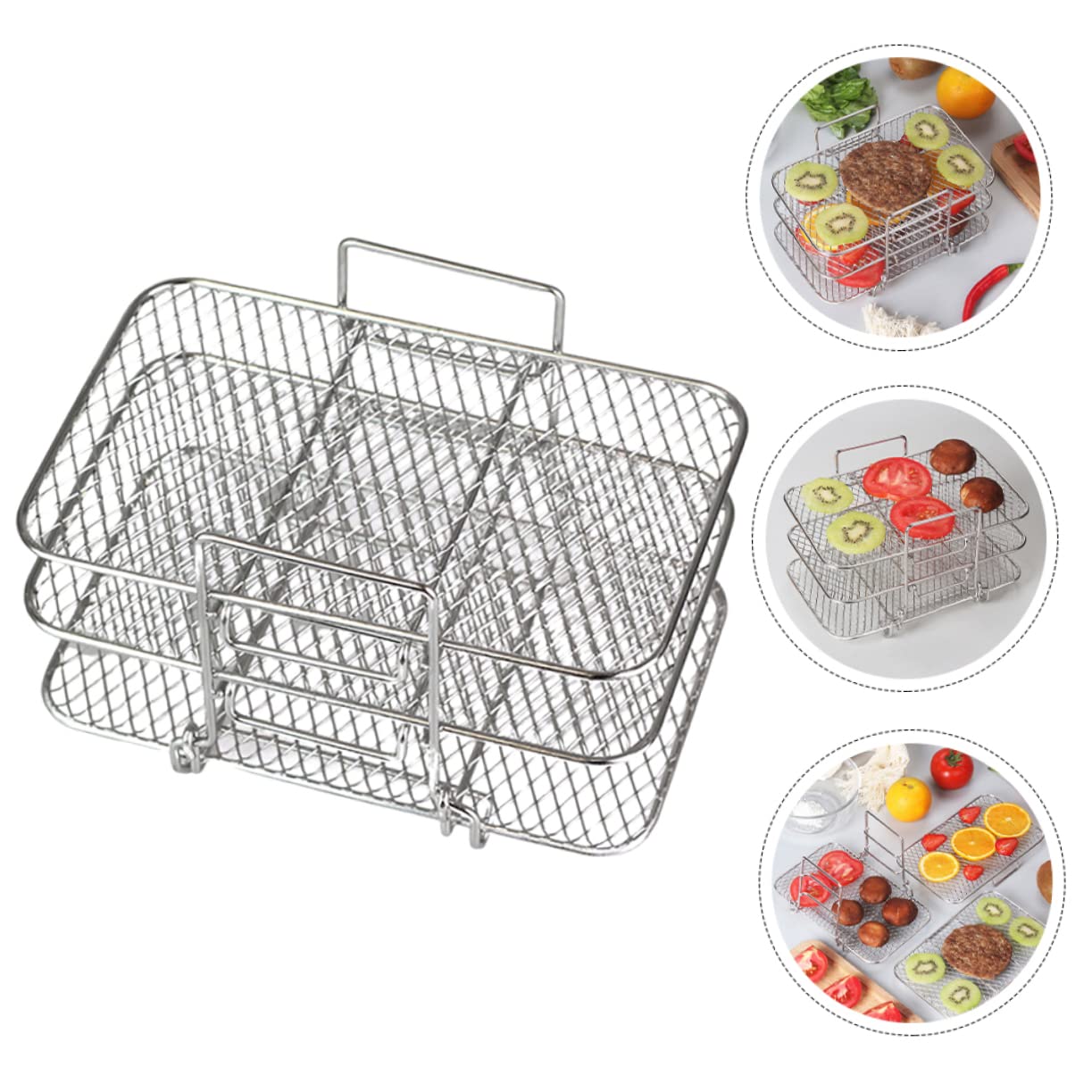Homoyoyo Supporto Per Grigliare Acciaio Inossidabile Per Friggitrice Ad Aria Rack Tre Strati Per Deidratazione e Cottura Rapida Accessorio Pratico Per Cucina