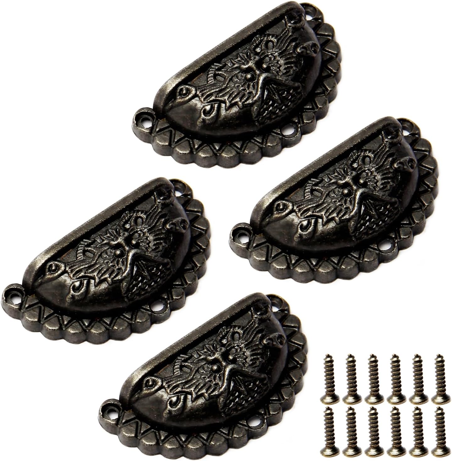 3 Holes Retro Cup Pulls 3.89"x1.77"(LxW) Large Iron Shell Pull Handles Bronze Tone for Vintage Dresser Kitchen Cabinet Drawer Closet Door 10 Pcs