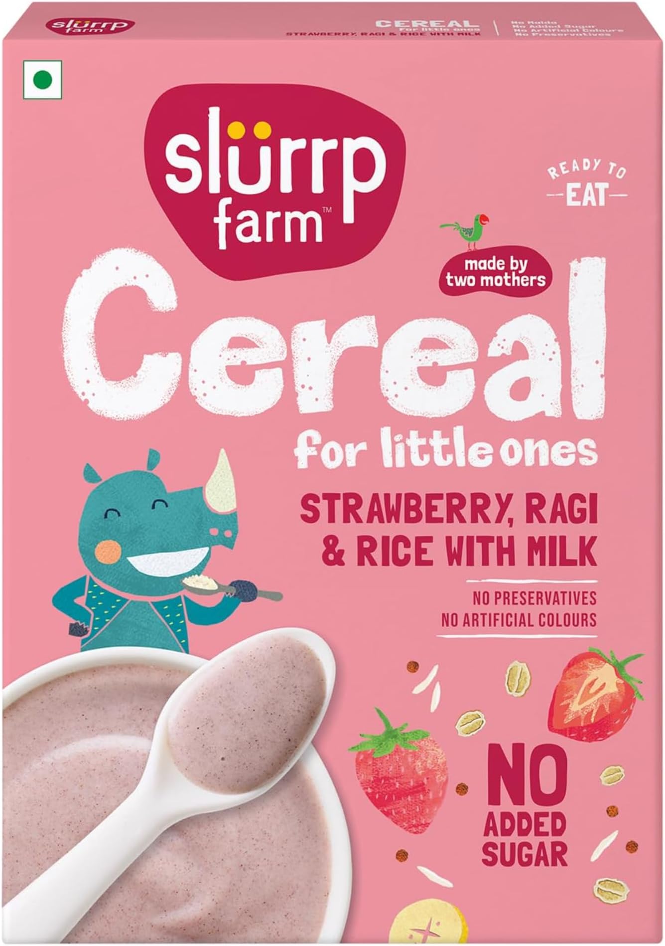Multigrain Millet Cereal | Strawberry, Ragi & Rice with Milk | No Added Sugar, No Preservatives | High in Fiber & Calcium | Ready-to-Eat Baby Food | 7.05 Oz (200g)
