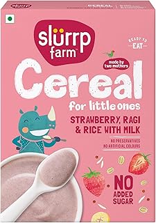 Slurrp Farm Cereal, Ragi, Rice and Strawberry with Milk, Instant Healthy Food, NO Added Sugar, Mildly Sweetened with Date Powder, 200 g