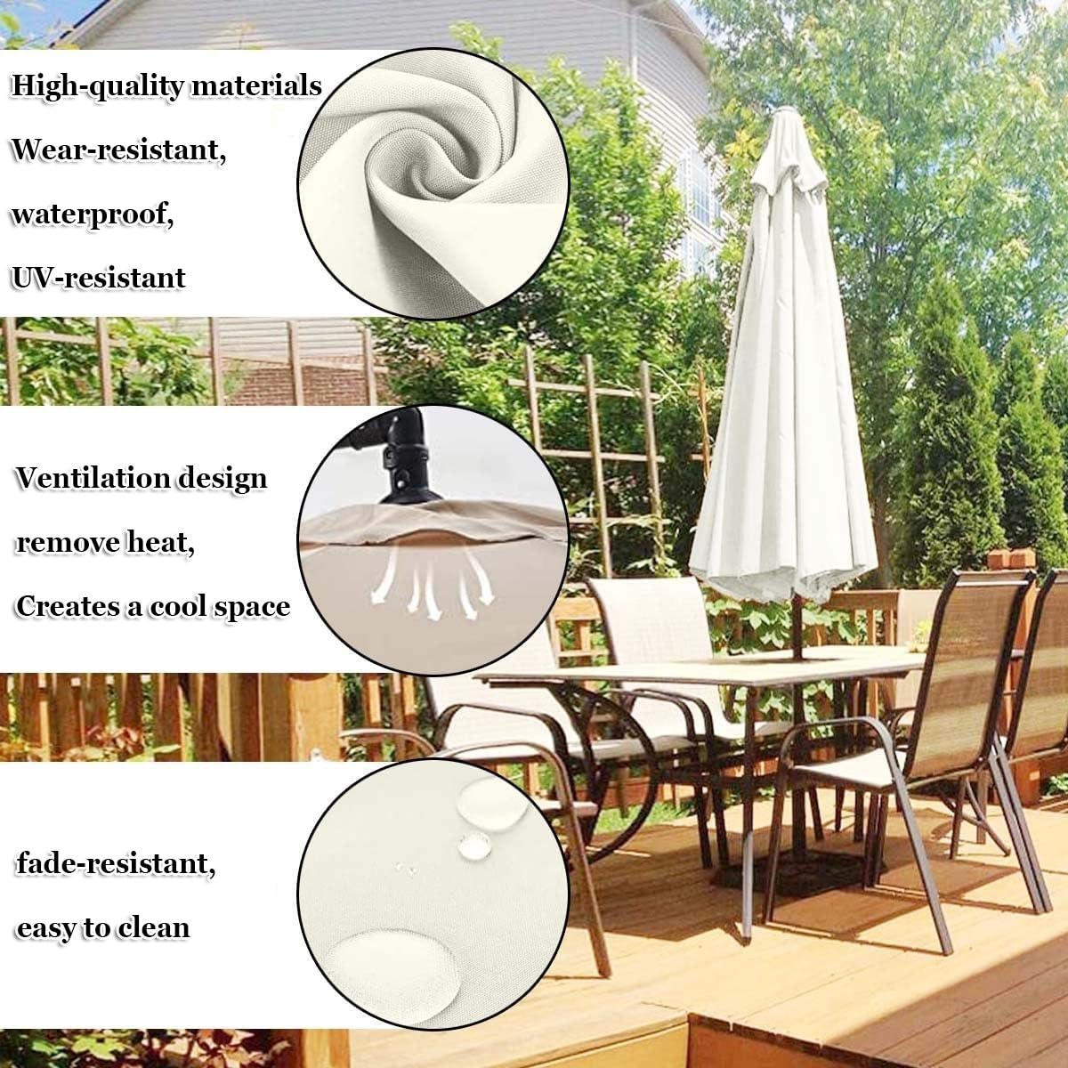Auvent de rechange avec protection UV pour parasol de marché 6/8 baleines - Convient pour 200/270/300 cm - Tissu marron durable - Résistant aux UV - Facile à installer