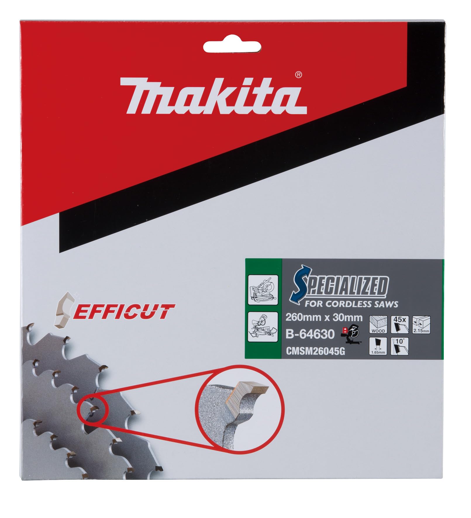 Makita B-64630 Hoja sierra circular Efficut TCT 260x30mm 45 dientes 2,15mmmadera