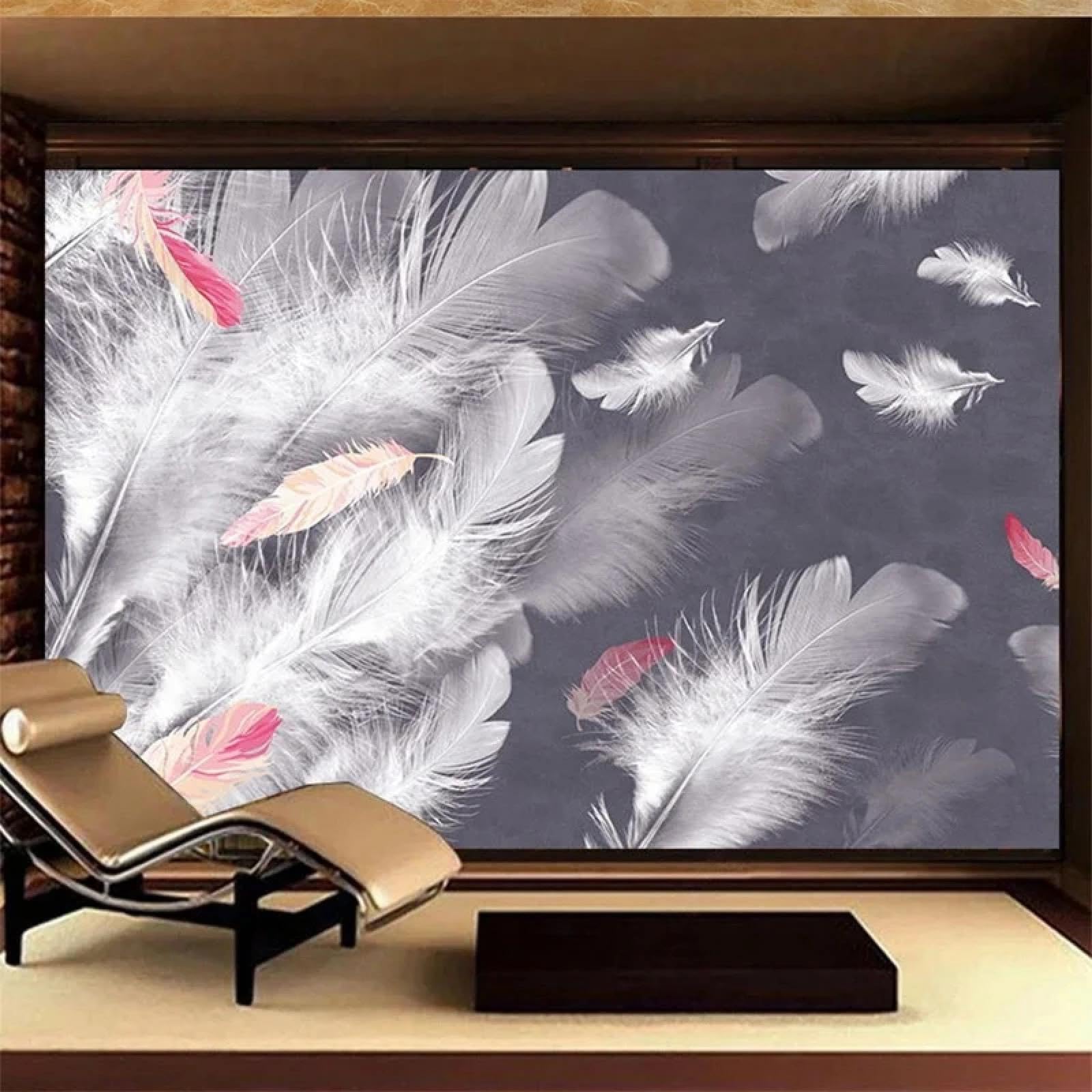 Papier peint mural 3D pour masquer un mur nu avec des plumes colorées