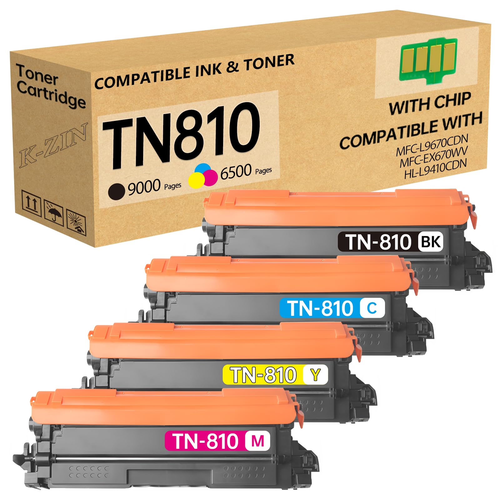 K-ZIN TN810 TN810XL Toner Cartridge(with Chip) Compatible with Brother TN810 TN810XL TN-810 TN-810XL Toner for MFC-L9610CDN HL-L9410CDN MFC-L9630CDN
