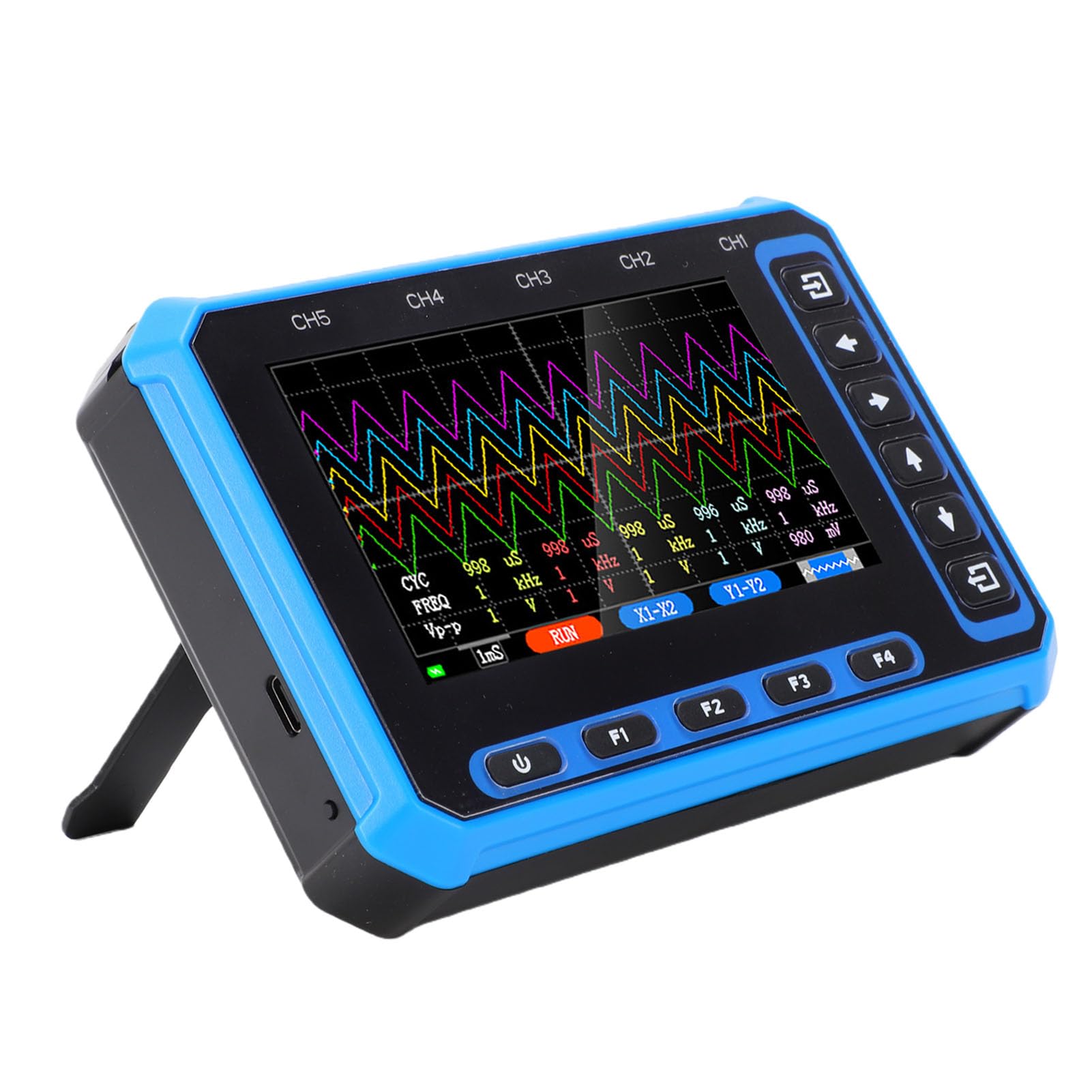 Dpofirs Osciloscopio Digital de 5 Canales, Analizador de Forma de Onda USB de Osciloscopio Portátil con 5 Sondas 10X, Frecuencia de Muestreo de 3 MHz, Ancho de Banda de 1 MHz para Software de PC,