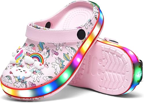 Miniatura 5 de XPKWS Zuecos para niños pequeños, niños y niñas, zapatos de jardín con luces LED, sandalias ligeras con luces, antideslizantes, de secado rápido,