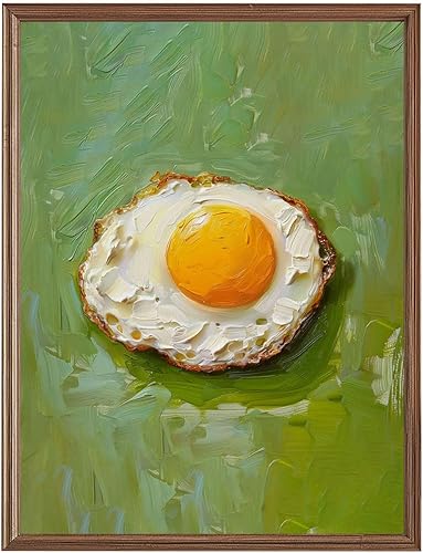 Decoración de pared vintage de cocina con huevo frito, pintura al óleo, cuadros de pared de alimentos, póster de comida retro, pintura al óleo para