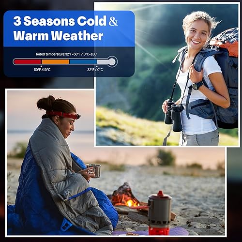 Miniatura 6 de Paquete de 6 sacos de dormir para adultos, sacos de dormir cálidos para 4 estaciones, ligeros, impermeables, con saco de compresión para acampar al