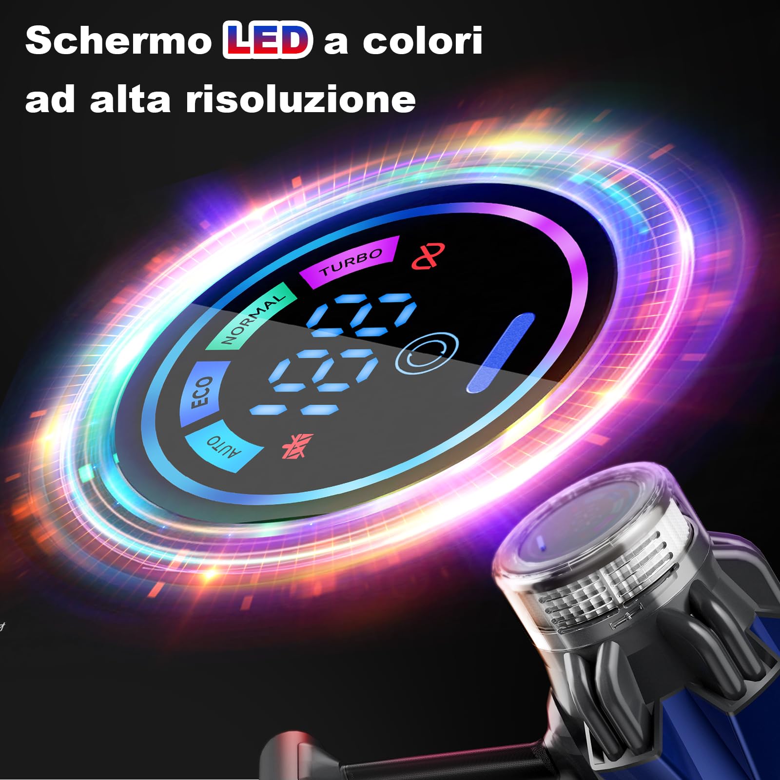 Hearten Aspirapolvere Senza Fili, 70000Pa/ 600W/ 65min/ 1,8L, 4 Livelli Potenza, Display LED Colorato, Rilevamento Polvere, Flessibile Incluso, Filtrazione 8 Livelli, Peli Animali, Pavimenti Duri,Auto