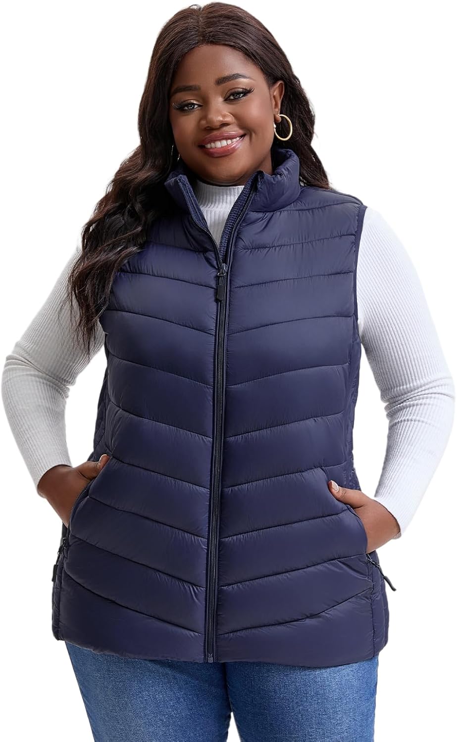 Plus Size Puffer Vest Women 1X-5X Water-Resistant Puffy Winter Vest Packable Lightweight Puffer Vest - Image 2
