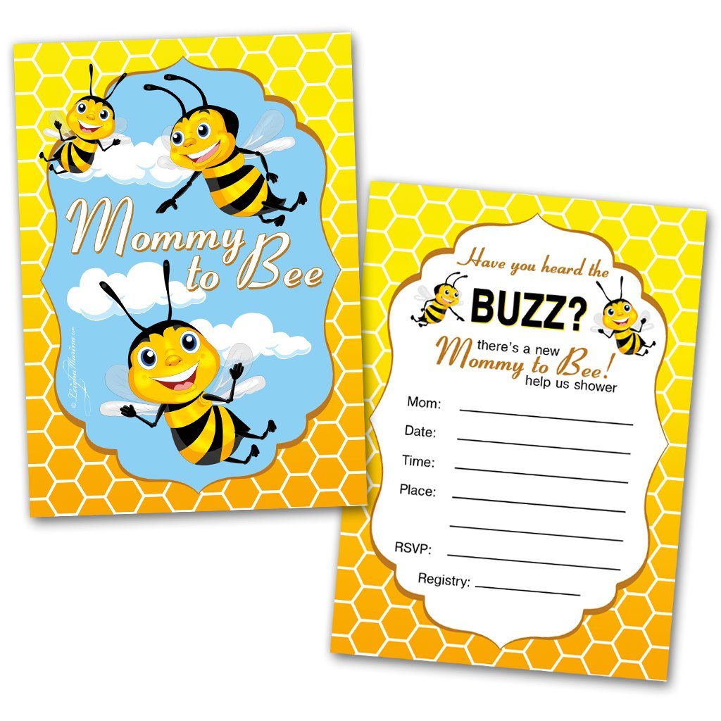 Baby Shower Invitation Cards | 20 Cards with Envelopes | Mommy to Bee | Flat Style | Colorful Design | Party Invitations | Unisex Baby Shower Invitations | Baby Shower Card