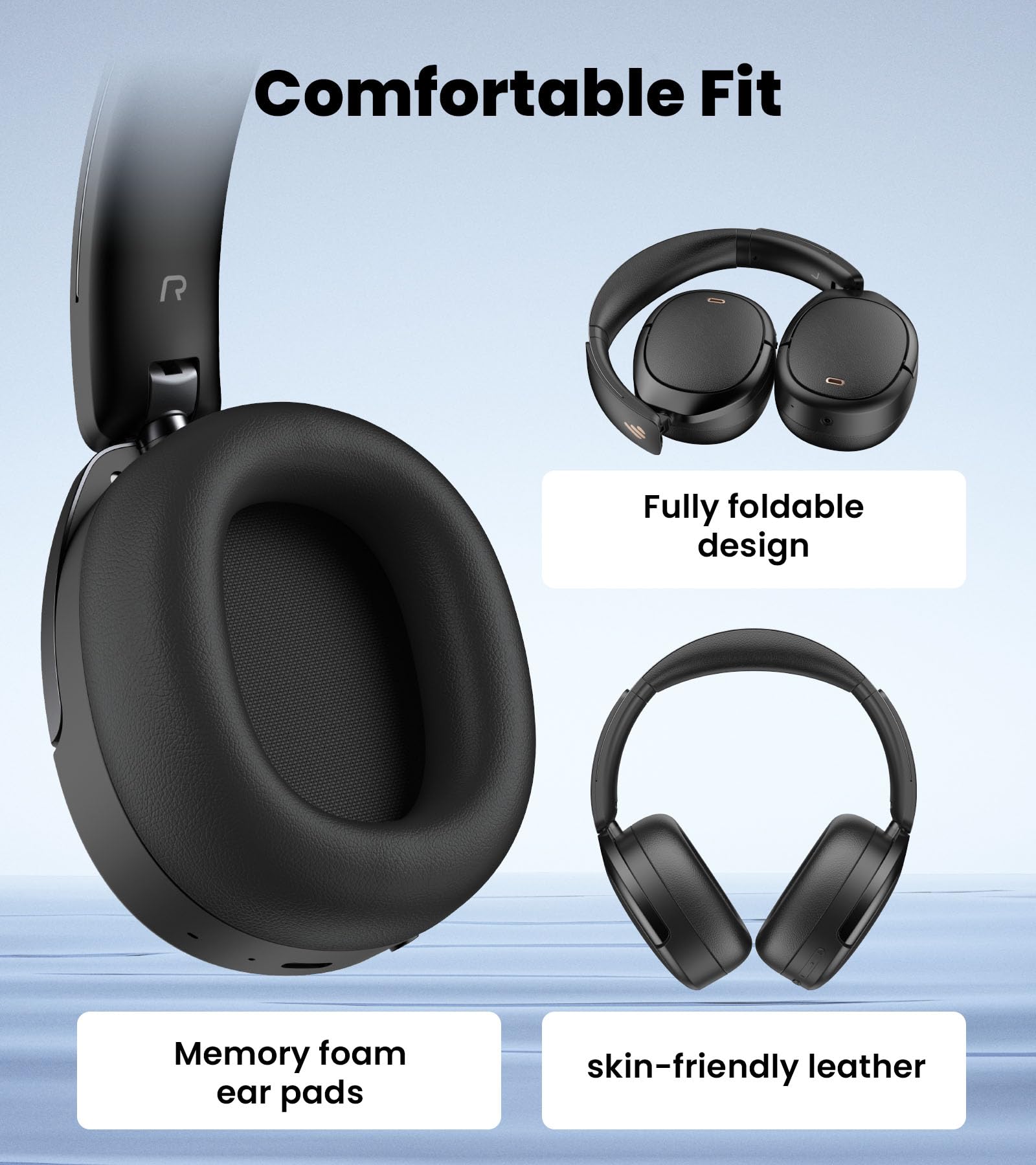 Edifier Casque Over-Ear avec et sans Fil W80 - Réduction de Bruit ANC Hybride -49dB, Hi-Res LDAC, Autonomie 65h, Appels IA, Bluetooth 5.4, Multipoint, Charge Rapide - Noir