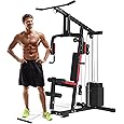 Multifunctional Home Gym Equipment with Lat Pulldown, Exercise Workout Station with Leg Press,Max 300LBS Capacity Home Gym Mahcine for Full Body Strength Training,Fit 1" & 2" Weight Plates(No Include)