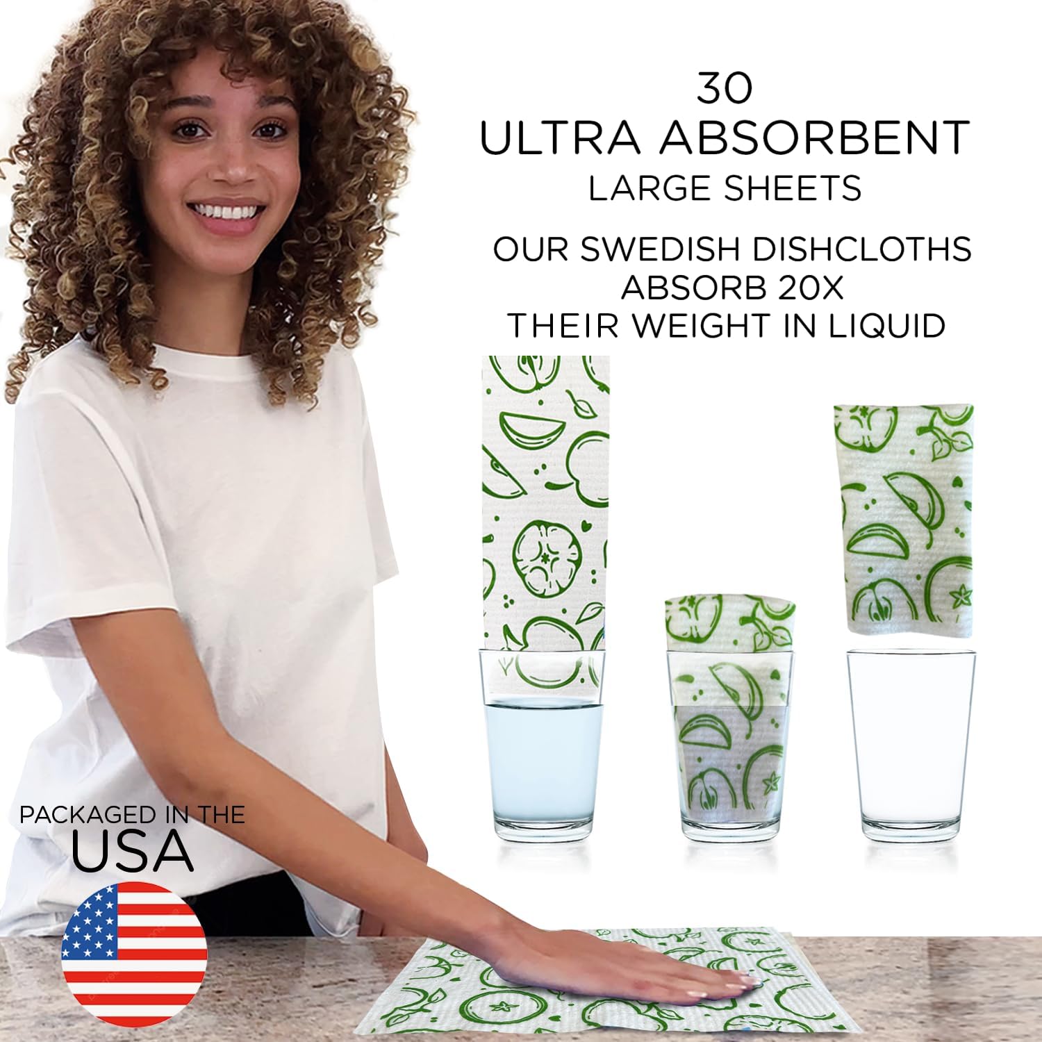 LOLA Swedish Dishcloths XL on a Roll, 30 Sheets, Fruit Pattern, Perforated Tear-Off 11" x 10" Sheets w/Hook, Reusable Absorbent Unpaper Towels Cellulose Sponge Cloth Biodegradable Made in Germany