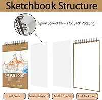 Vista 3 de Crehatos 5.5" x 8.5" Small Sketch Book, Top Spiral Bound Sketch Pad, 100 Sheets Each 68lb/100gsm Drawing Paper, 2 Pack