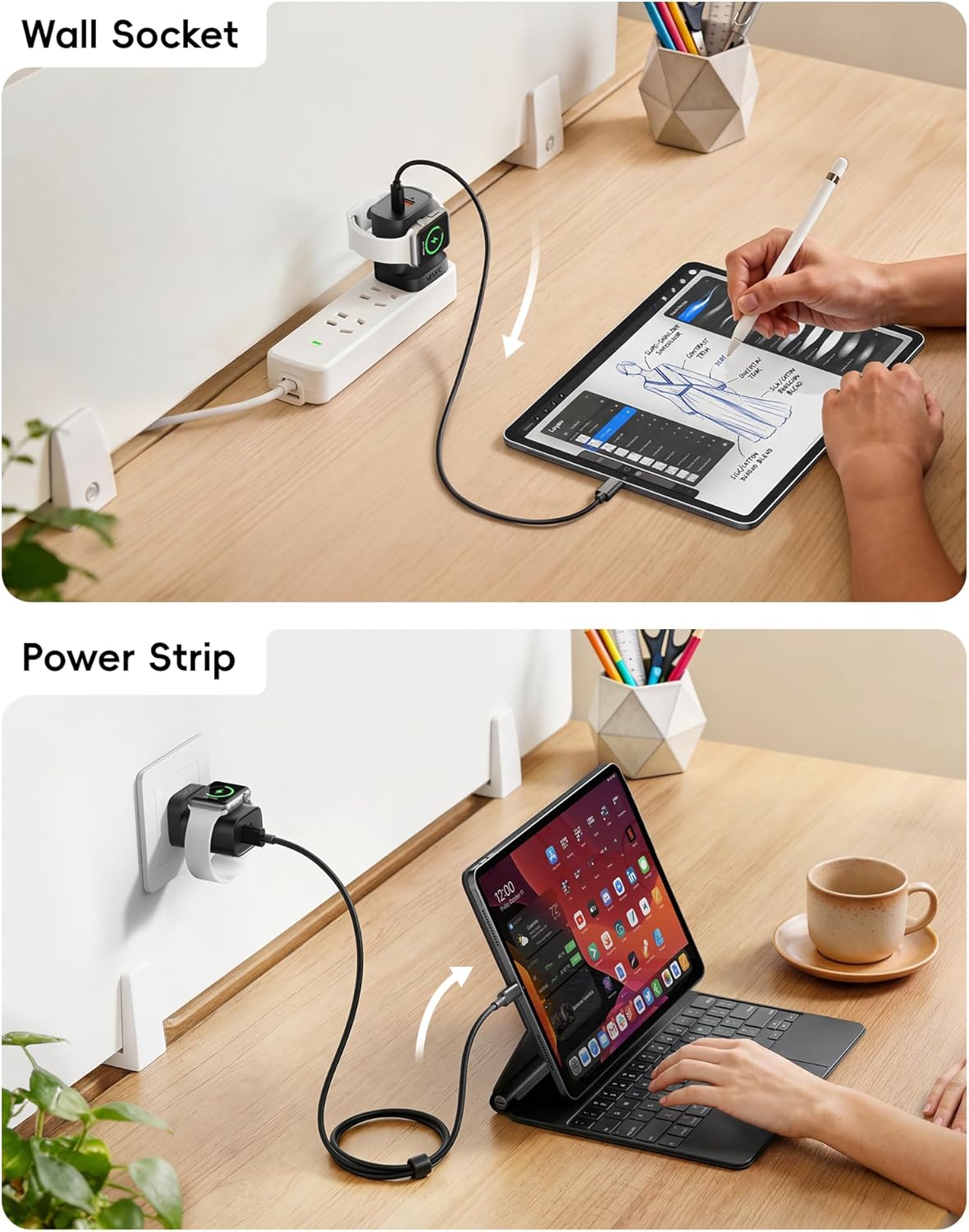 VRURC Charger for iPhone & Apple Watch, 20W USB C Fast Charging Block, 3-in-1 Compact Travel Adapter with 2 Port for iPhone 17/16/15/14/13, Wireless Magnetic for iWatch SE/11/10/9/8/7/6/5/4-Black