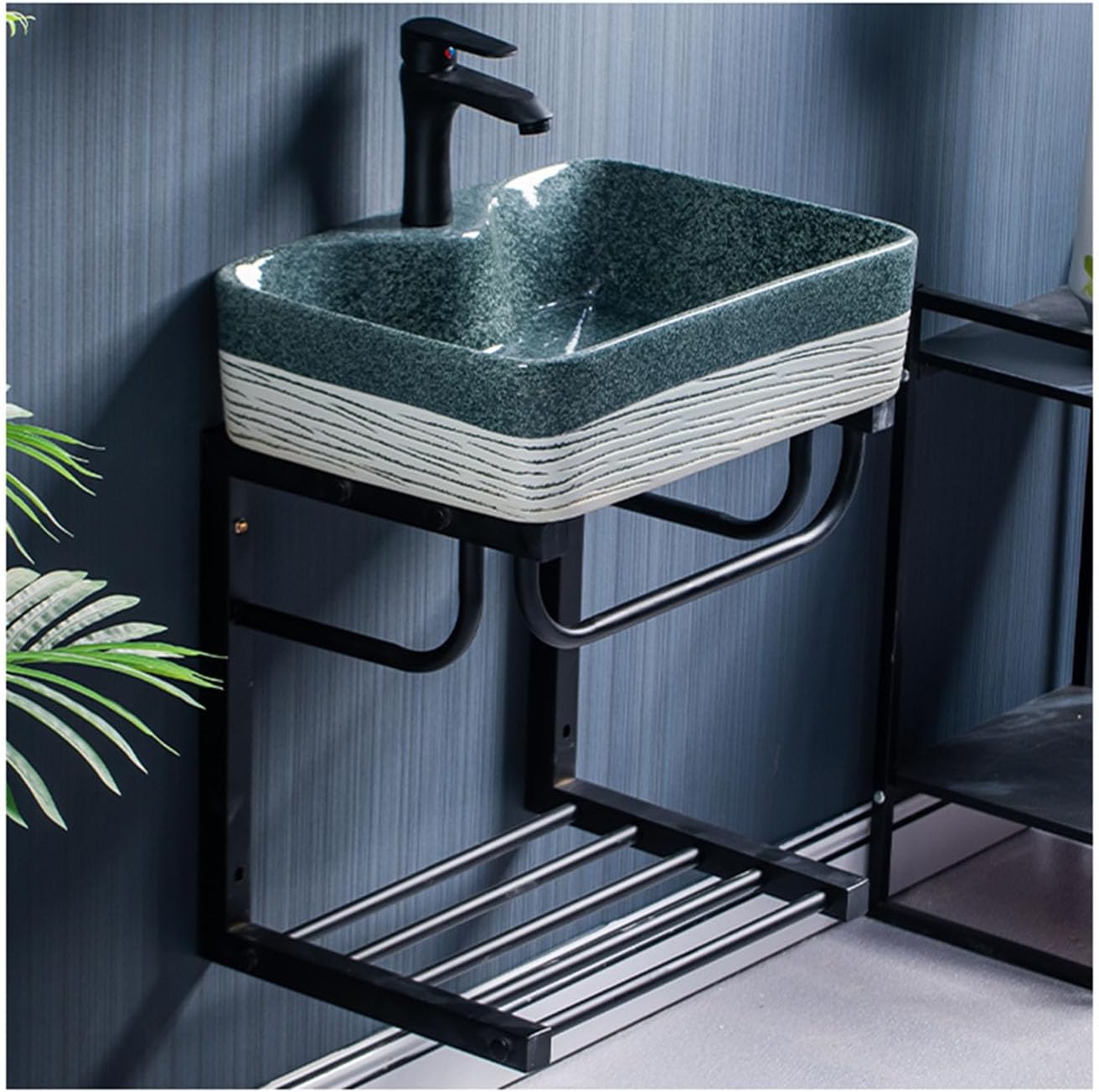 Bathroom Sink Corner, Wall-Mounted Wash Basin, Bathroom Sink with Stainless Steel Bracket,Green Dot Line Style
