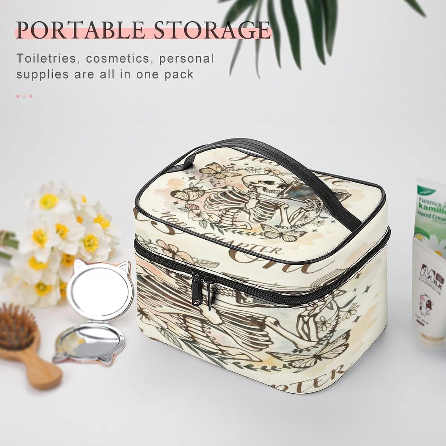 Floral Skeleton Reader Travel Makeup Bag Cosmetic Bag Toiletry Bags image 5