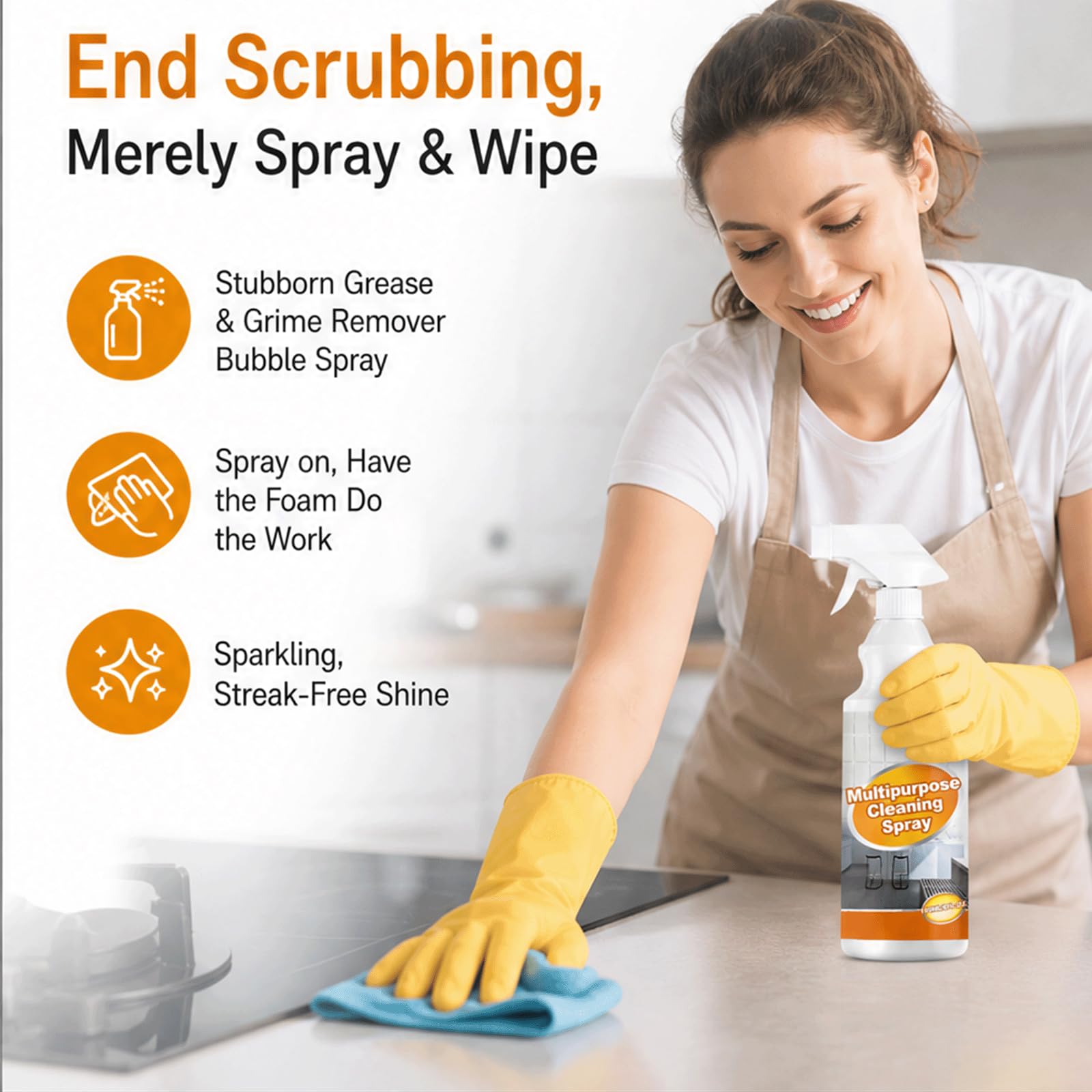 Spray detergente in schiuma da cucina multiuso, spray sgrassante per impieghi gravosi, potente rimozione del grasso, detergente multiuso, schiuma a bolle senza scrub, spray multisuperficie (5 pezzi)