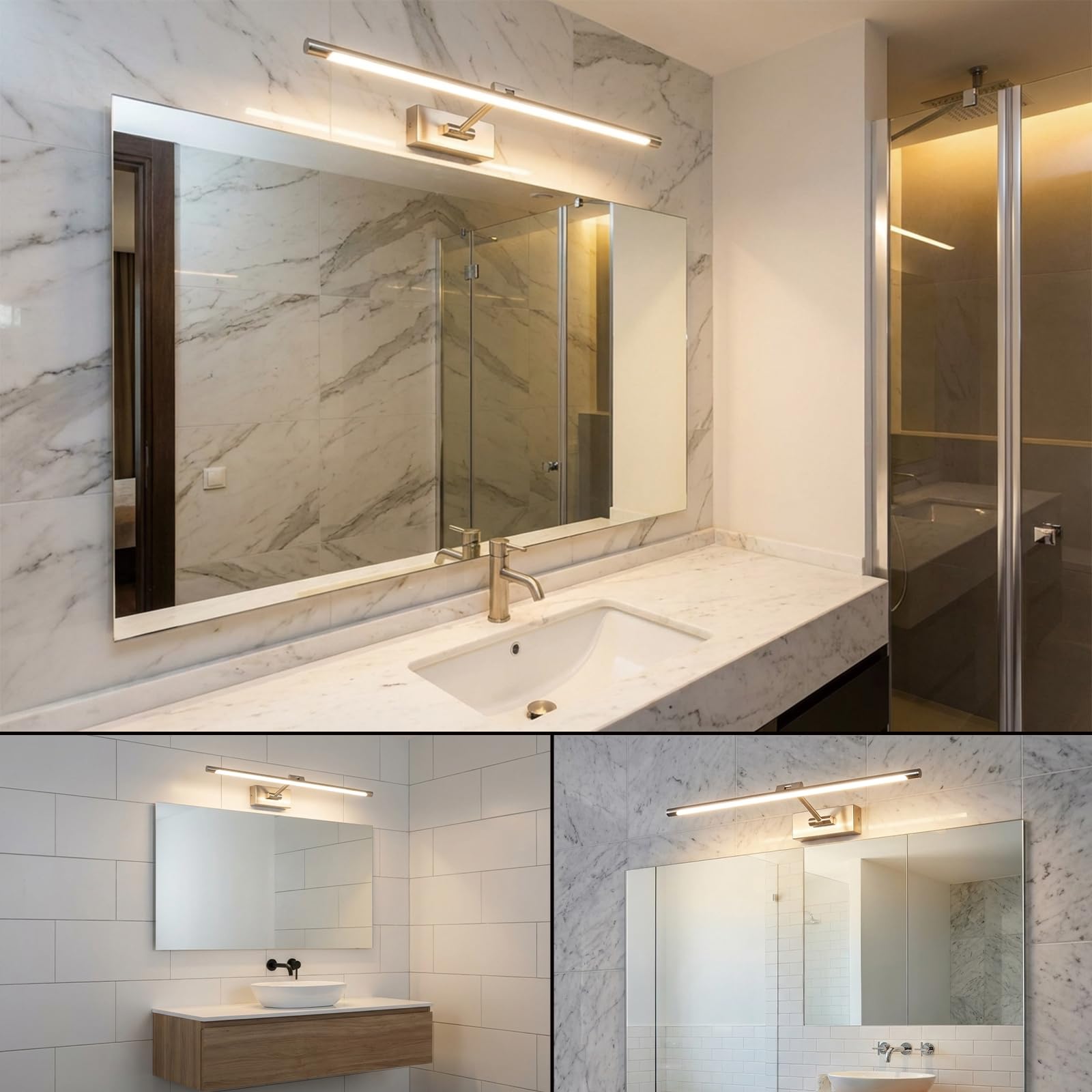 Alpinaluz Aplique LED para Cuadros y Espejos 48 cm 10W Luz Blanca Cálida 2700K Brazo Articulado Orientable Diseño Lineal Aluminio Acabado Níquel Cepillado Montaje en Pared