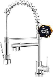 Comprar JUPPLIES Grifo Cocina Doble Salida – Acero Inoxidable 304, Caño Giratorio 360° + Ducha Flexible Profesional, Monomando, Instalación Fácil, Grifos Cocina Fregadero Extraíble