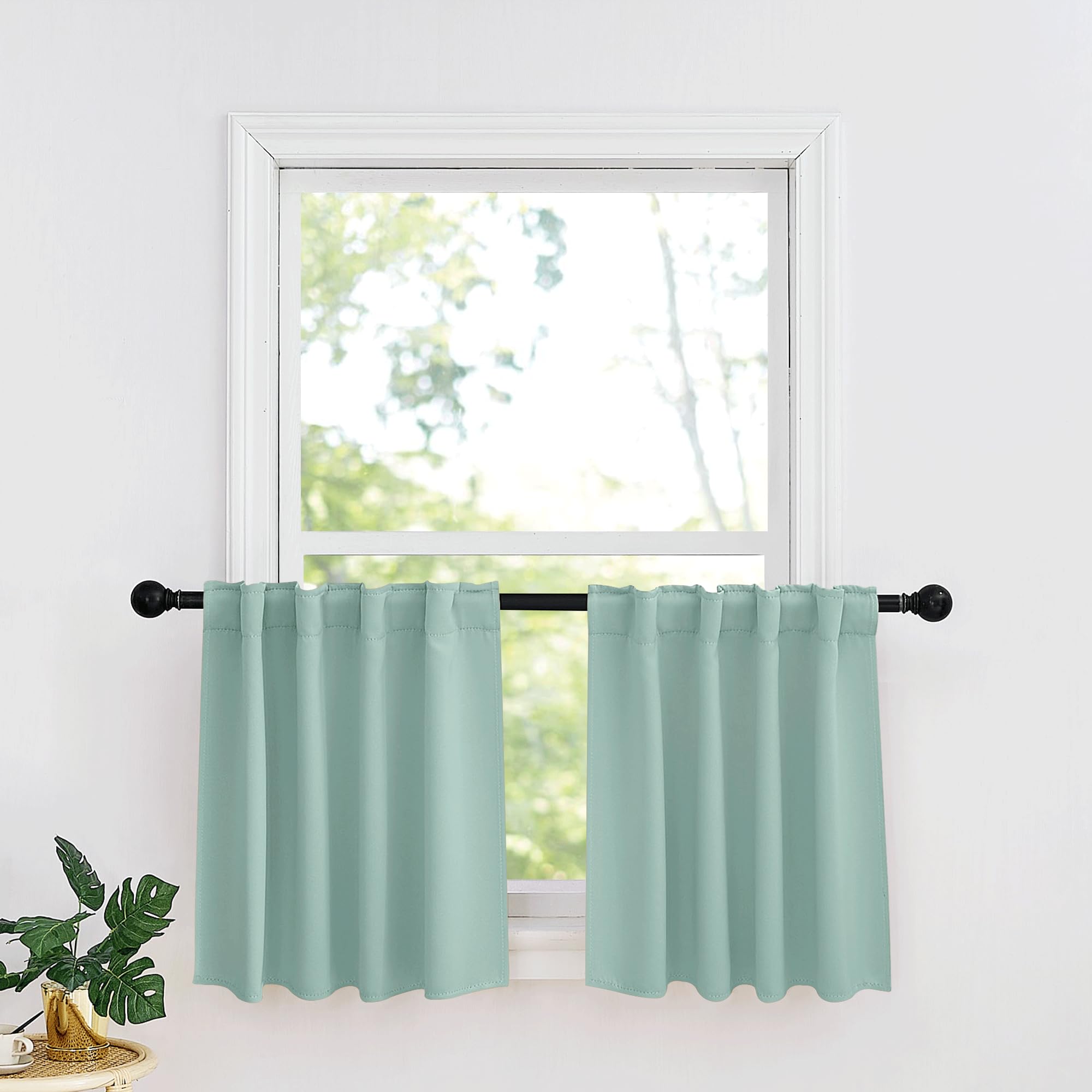 RYB HOME Small Window Curtains - Blackout Insualting Privacy Curtains for Kids Bedroom Kitchen Bathroom Basement Cafe Cabinet Tiers Curtains, 34 Width x 24 Length, 2 Panels, Aqua