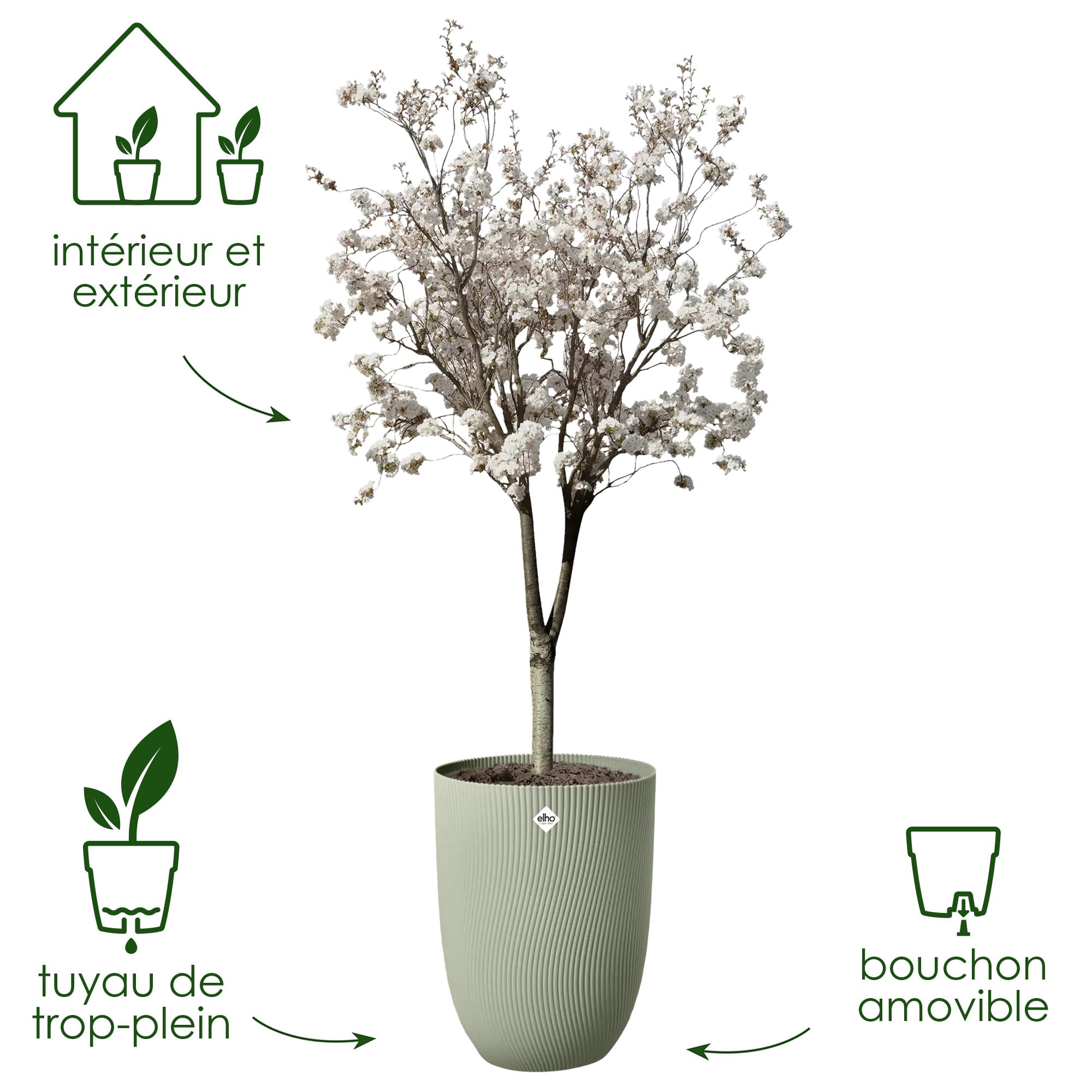 Elho Sereh Haut 40cm Pot de Fleur - Nordic Green | Ø 39 x H 53.4 cm | Convient à une Utilisation Extérieure | Plastique 100% recyclé