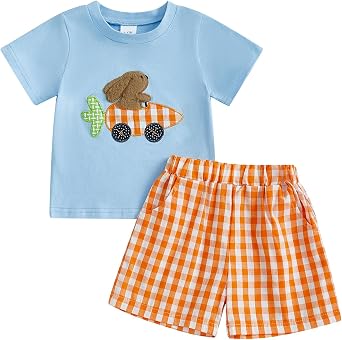BeQeuewll Baby Boy Summer Outfit Short Sleeve Sailboat Ocean T-shirt+Shorts 2Pcs Toddler Boys Outfits 0-2T