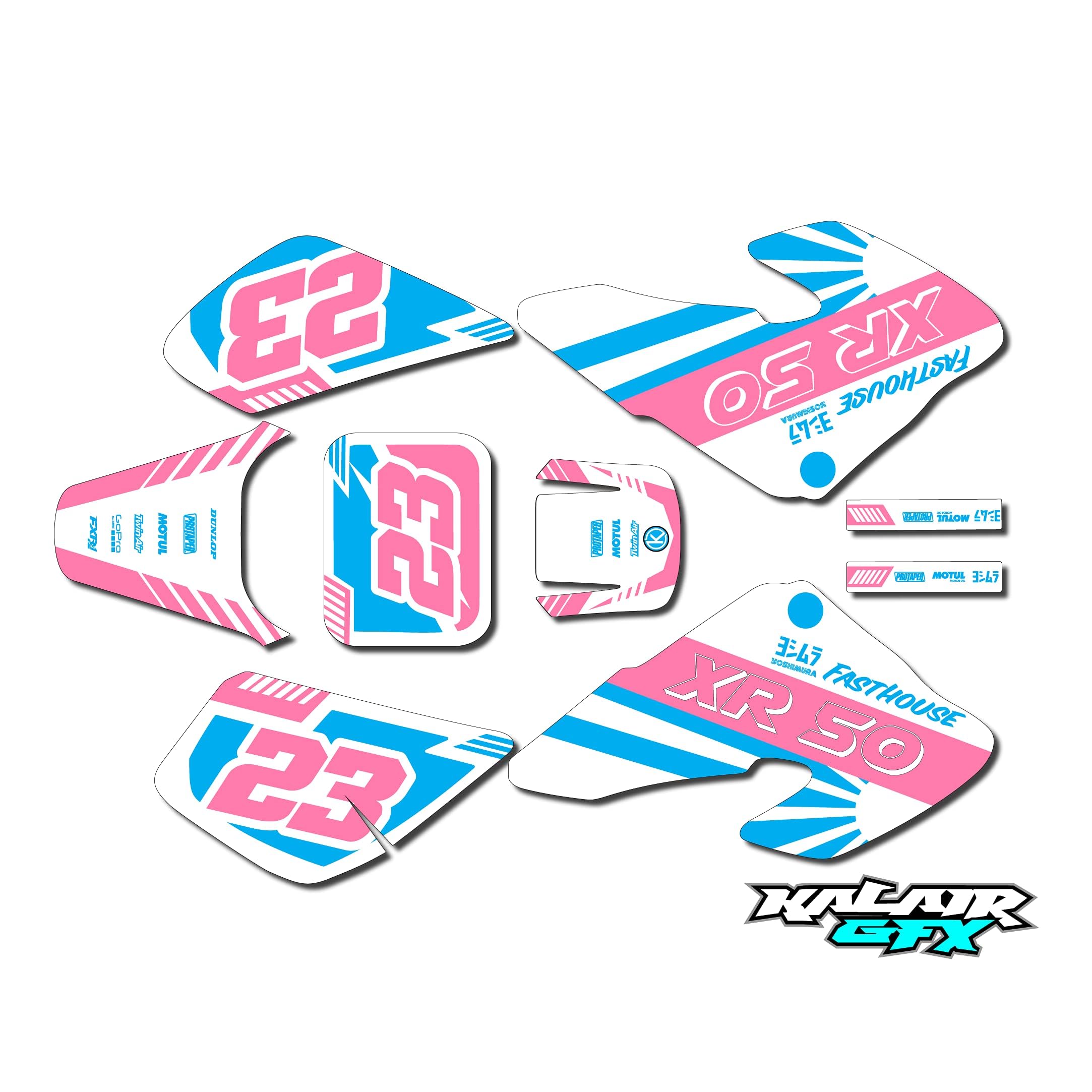 Kalair GFX Graphics kit for Honda XR50 (2000-2003) FH Series Cyan Pink 9 Mil-Dirt Pit Bike Motorcycle Stickers,Dirtbike Racing Decal Automotive Motocross Accessories no Plastics