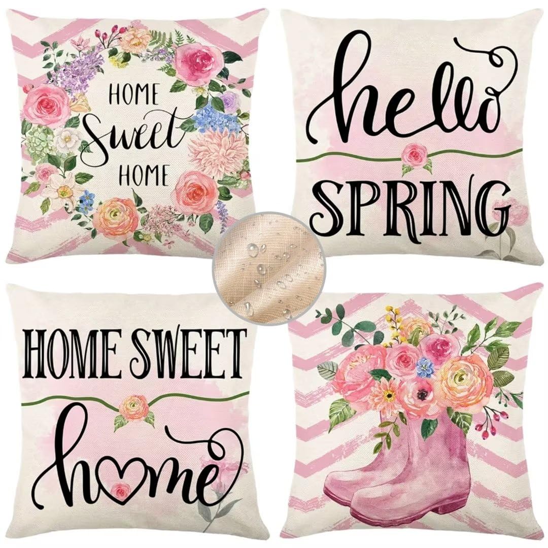 Harupink Outdoor Kissenbezug 45x45cm - 2er Set Mit Stickerei Für Garten & Balkon