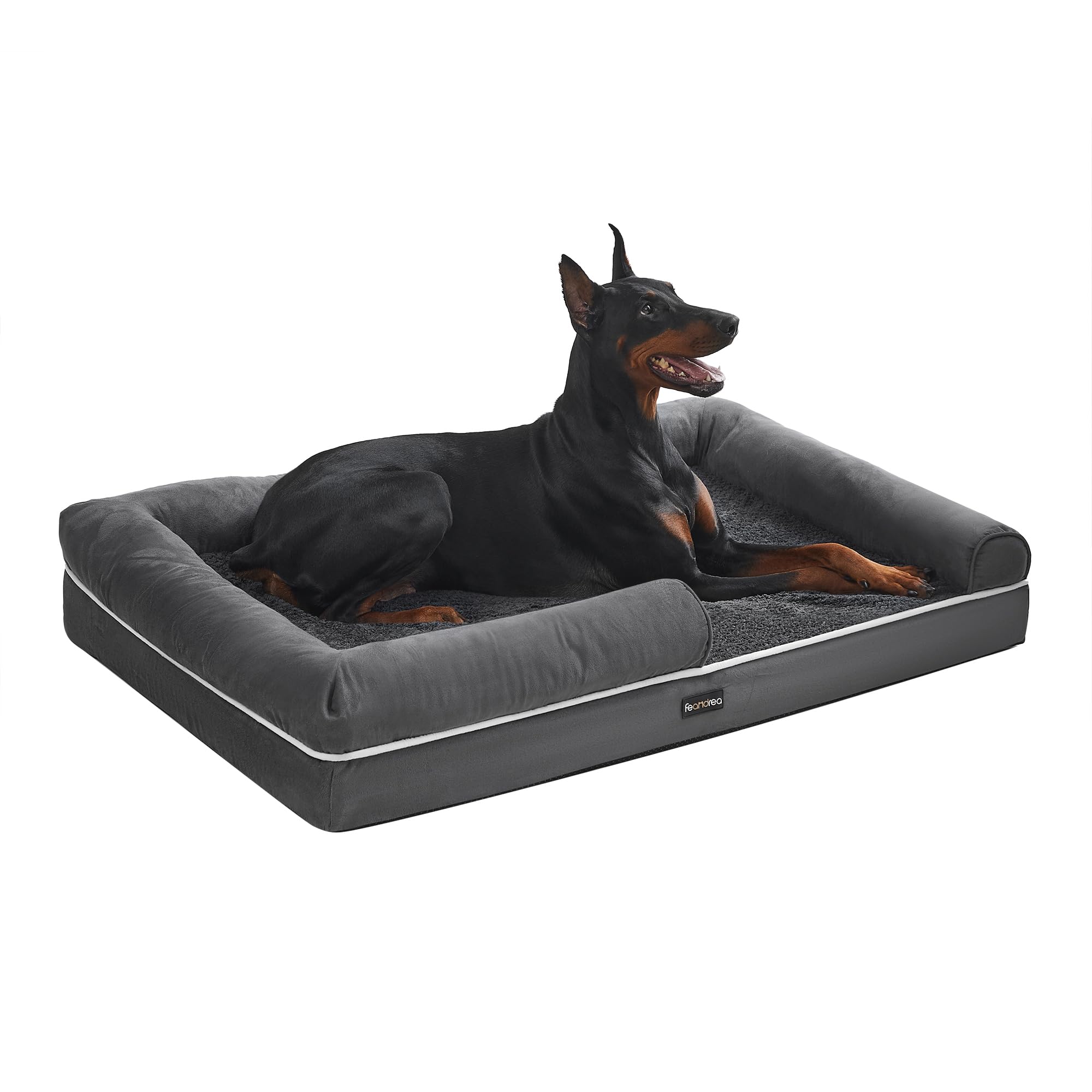 Feandrea Orthopädisches Hundebett, Hundekissen, Hundekorb, weiche Polsterung, Hundesofa, erhöhte Ränder, Bezug abnehmbar und waschbar, 120 x 85 x 18 cm, rutschfeste Unterseite, dunkelgrau PGW078G01V1