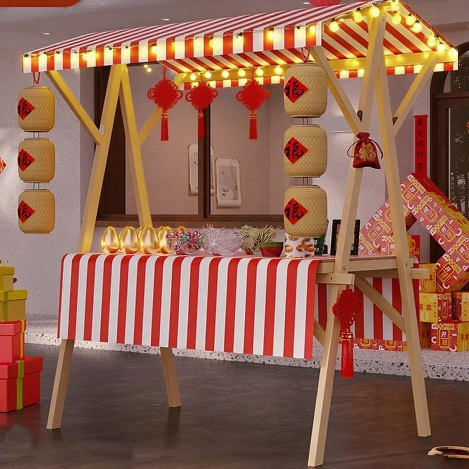 Carrello Pieghevole in Legno per Alimenti - Chiosco Commerciale per Hot Dog, Gelati e Snack - Stand Portatile per mercati, Eventi e fiere - Chiosco Versatile per la Vendita di Cibo