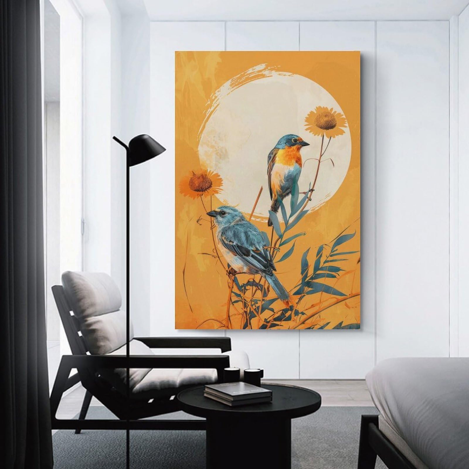 Junmoney Unframe-Style-10 Wall Picture Print Birds On Branch With Sun, 24X36inch(60X90cm), For Entrance Walls, Hall Decor Or Foyers, Home Artwork For First Impressions