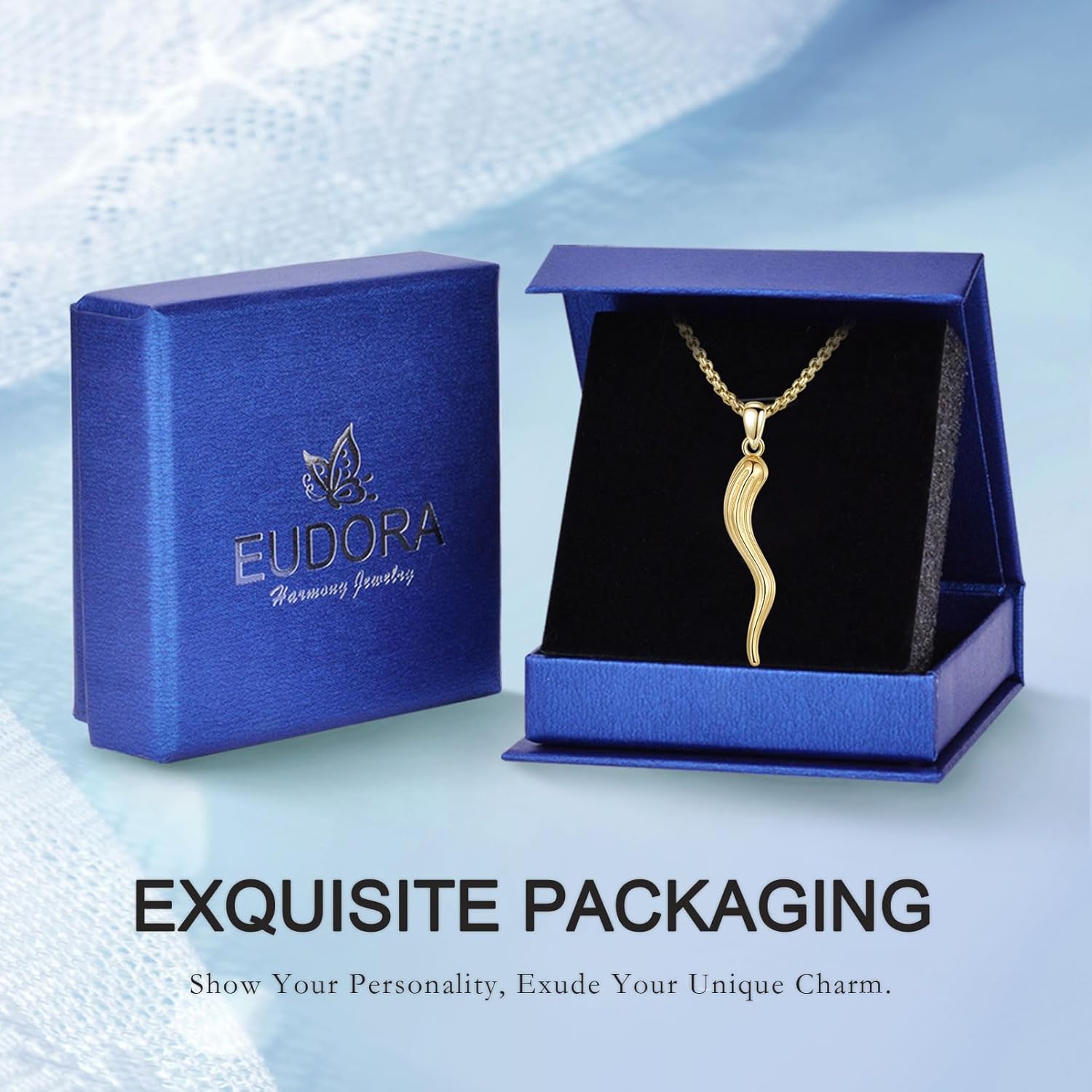 EUDORA S925 Sterling Silver Italian Horn Necklace for Women Men, Gold Cornicello Necklaces Lucky Pendant for Protection Italian Pepper Amulet Jewelry Original Gifts for Women Mens Wife, 20+2inch - Image 7