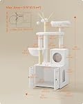 Feandrea WoodyWonders Cat Tree with Litter Box Furniture Hidden Enclosure, 2-in-1 Modern Tower, Cat Condo with Scratching Posts, Removable Pompom Sticks, Cloud White UPCT113W01