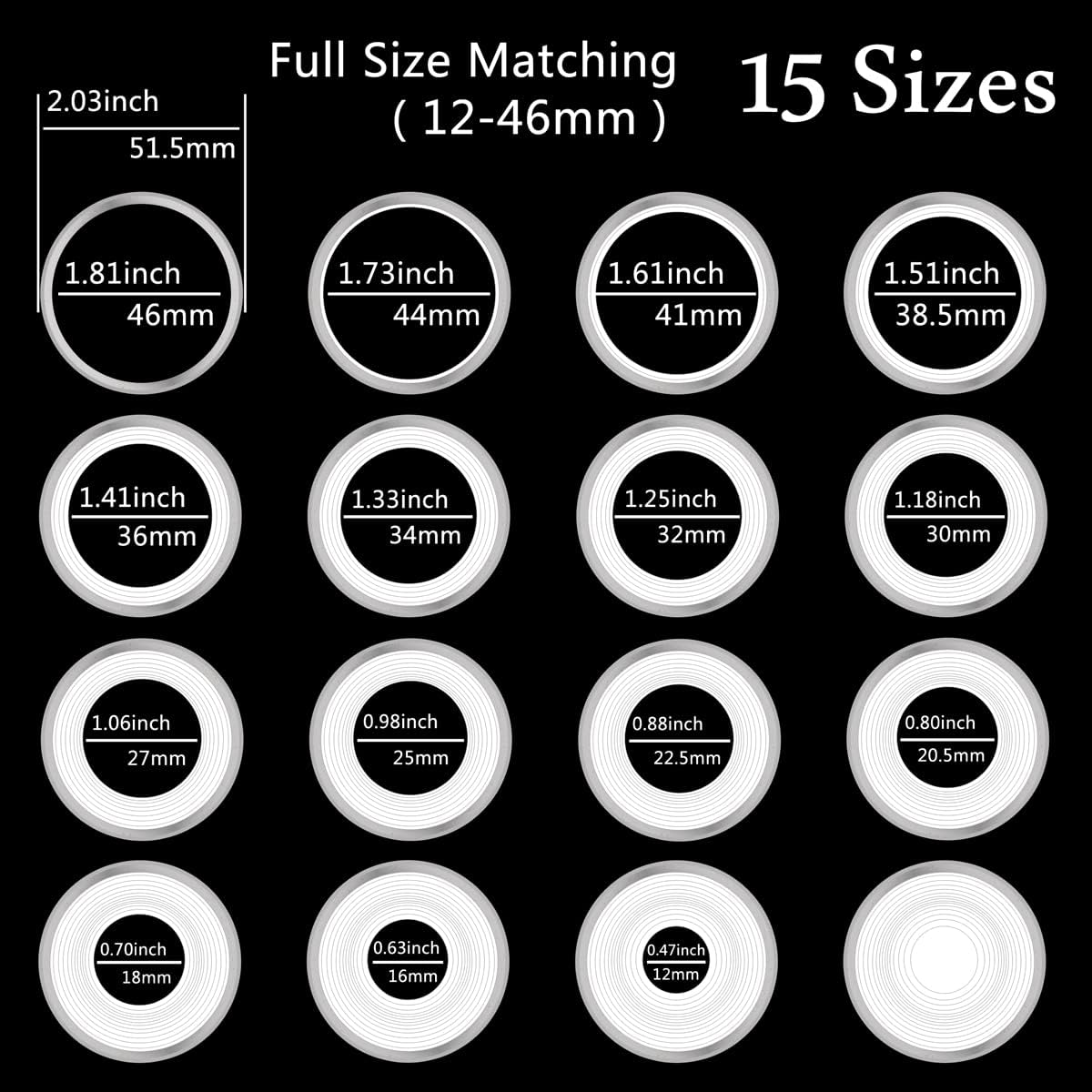 100 Pcs 46mm Silver Dollar Coin Holder Capsules and 15 Sizes(Match All 12-46mm) Protect Gasket for Collection Supplies,Plastic Coin Case with Storage Organizer Box for Collectors and 6 Pcs Coin Flip