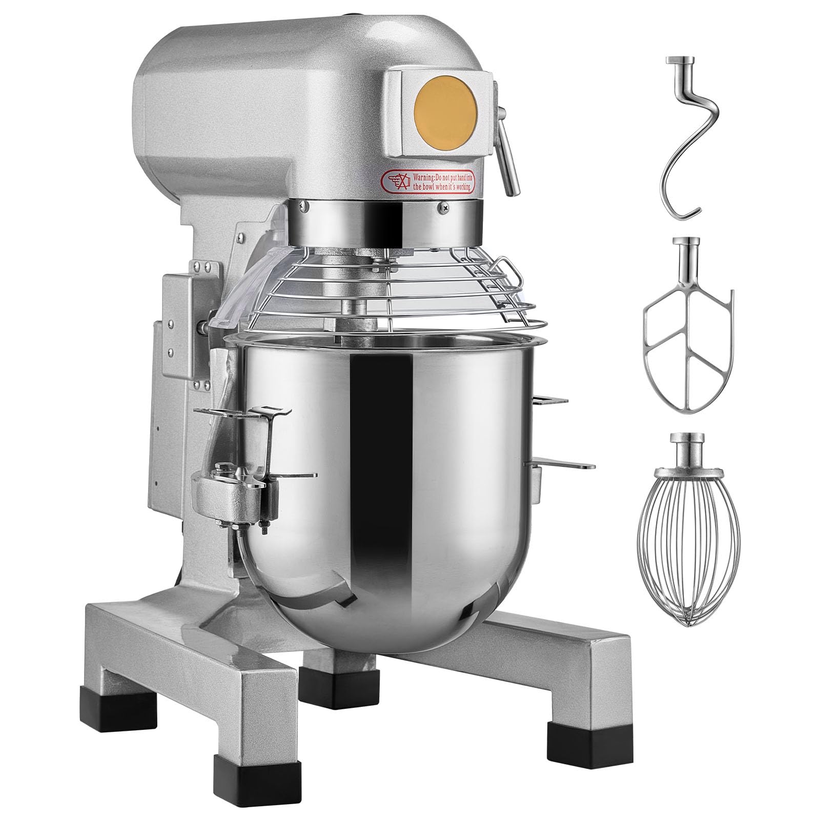 Happybuy 18.7L Commercial Food Mixer, Stand Mixer with 3 Speeds, 1100W Dough Mixer, Stainless Steel Bowl & 3 Attachments for Restaurant, Bakery, Cafe, Pastry Shop