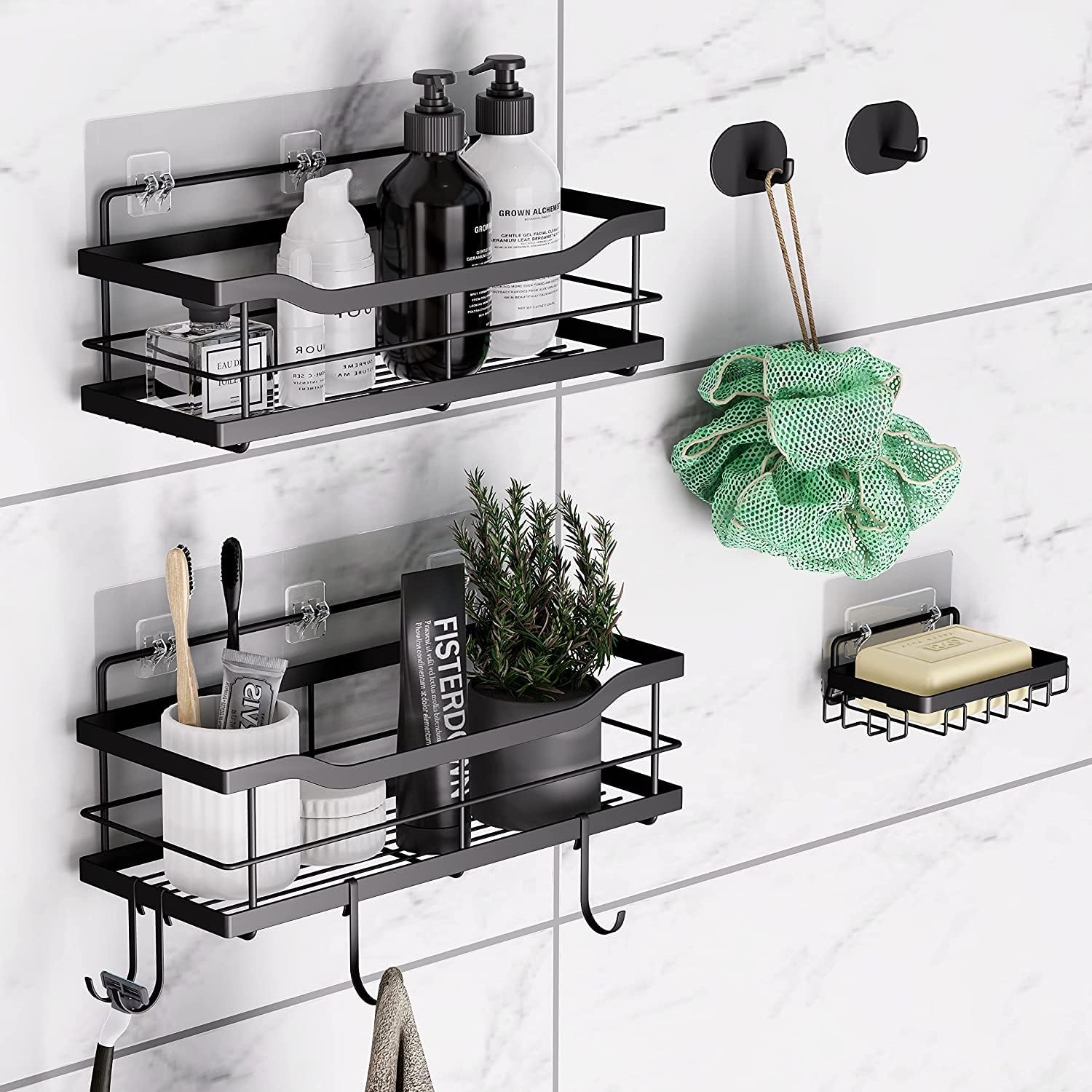 3-Pack Matte Black Rustproof Shower Caddy with Adhesive Mounts
