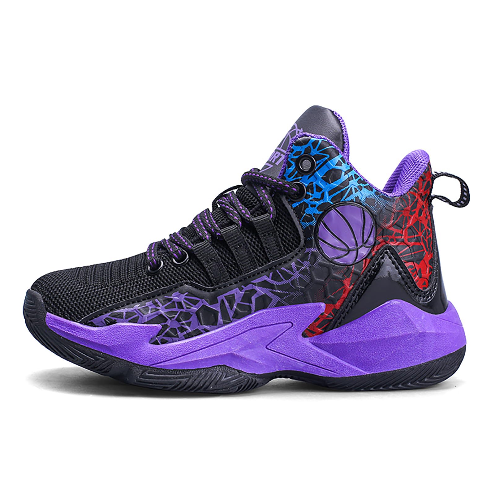 Kids Basketball Shoes High-top Sports Shoes Boys Sneakers Durable Lace-up Non-Slip Running Shoes Secure for Little Kids Big Kids Black Purple