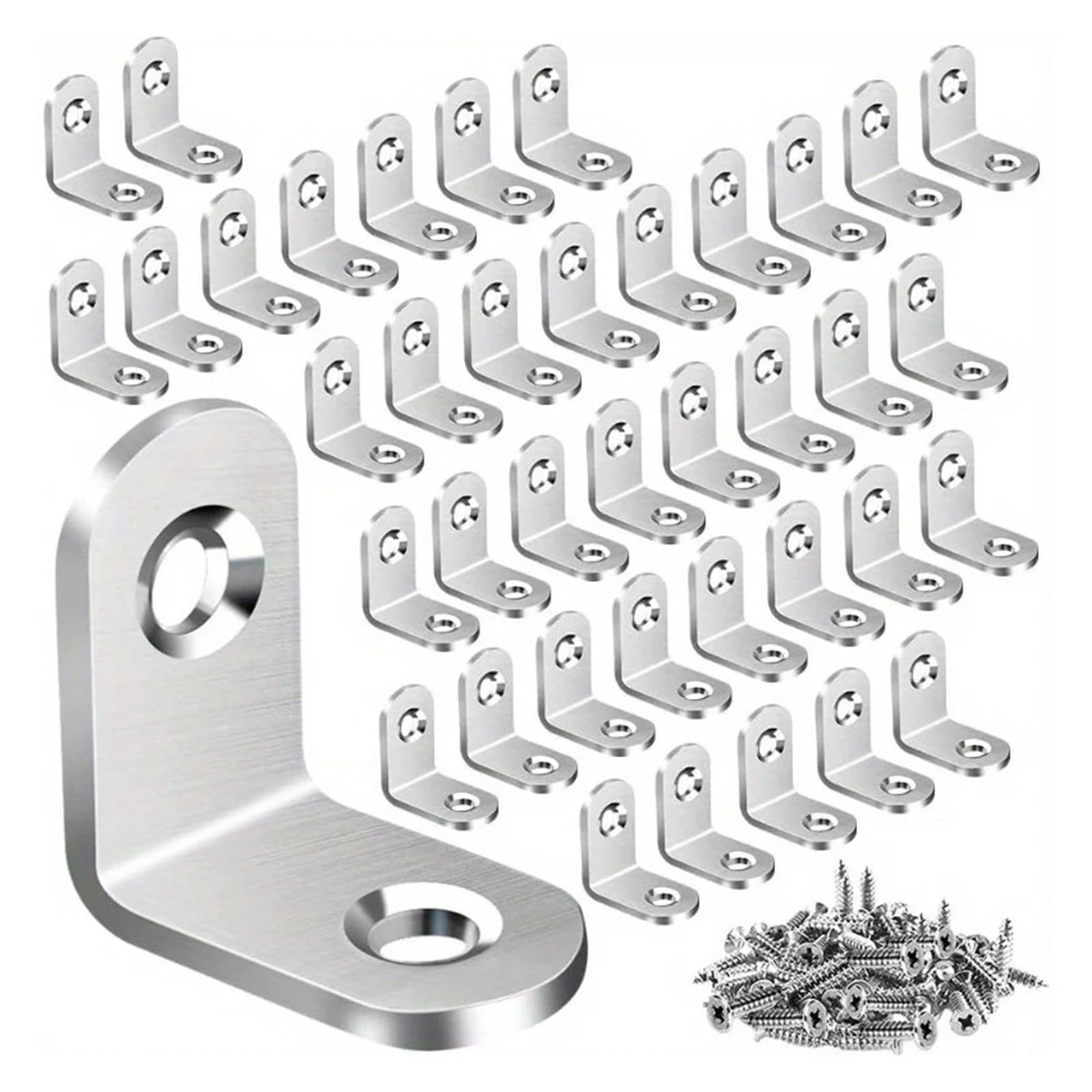 Cyezhkiij Silvery Corner Braces,Angle Reinforced ,40Pcs Stainless Steel L Brackets - Small Right Brace For Shelves, Wood Furniture, Chair, Drawer With 80Pcs Screws(Silvery)