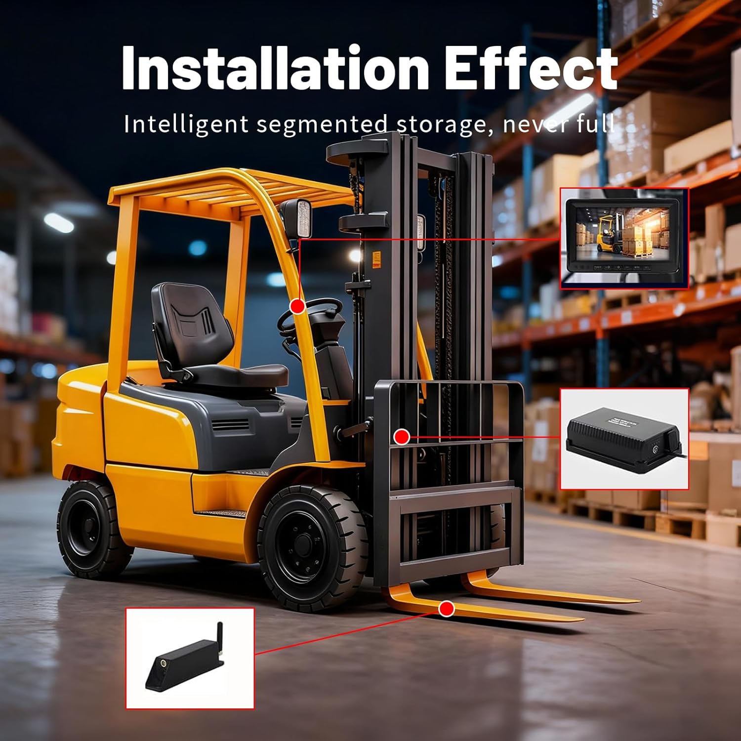 7-inch Forklift Reversing Monitor, Wireless HD 1080P Magnetic Camera with IR Laser Positioning Camera for Forklifts, Trucks, Vans, Industrial Vehicles Car SurveillanceCamera (Red Laser)