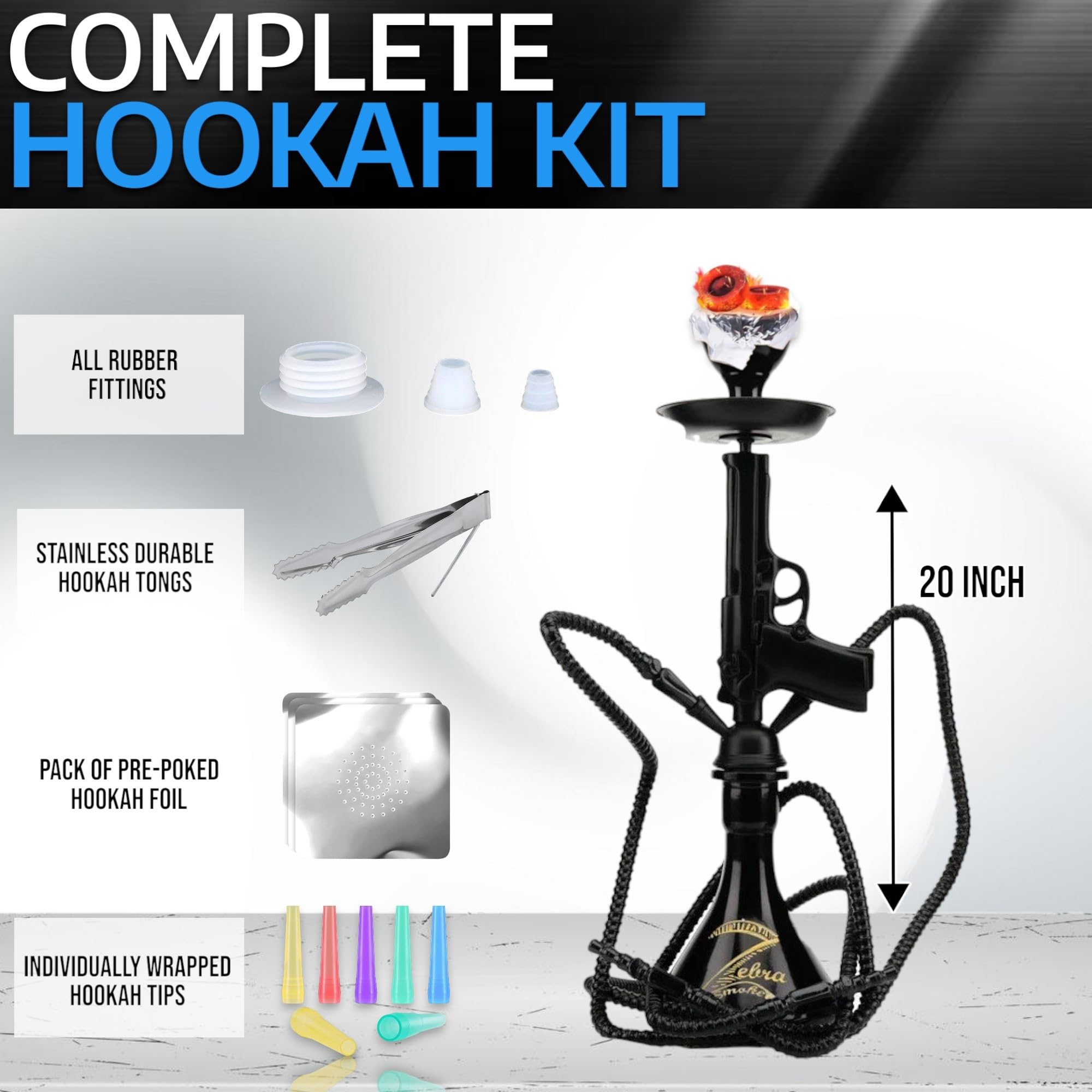 Amazon.com: Zebra Smoke Decorative Hookah Set Black Pistol Design