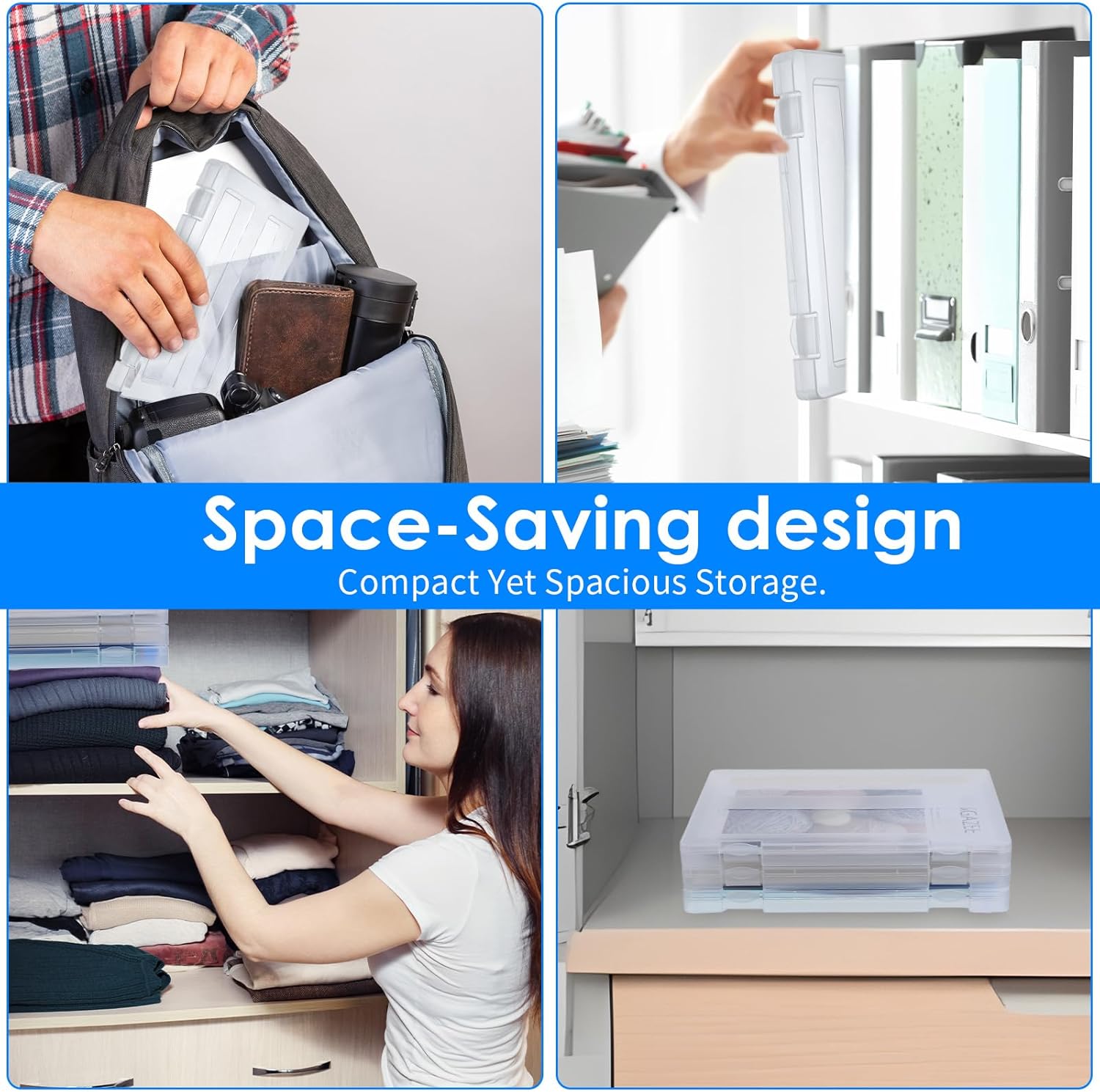 6 Pcs Clear A4 File Portable Project Case, Plastic Storage Box for 8.5" x 11" Letter Paper, Scrapbook Paper Storage Boxes Documents Magazines Holder, File Boxes