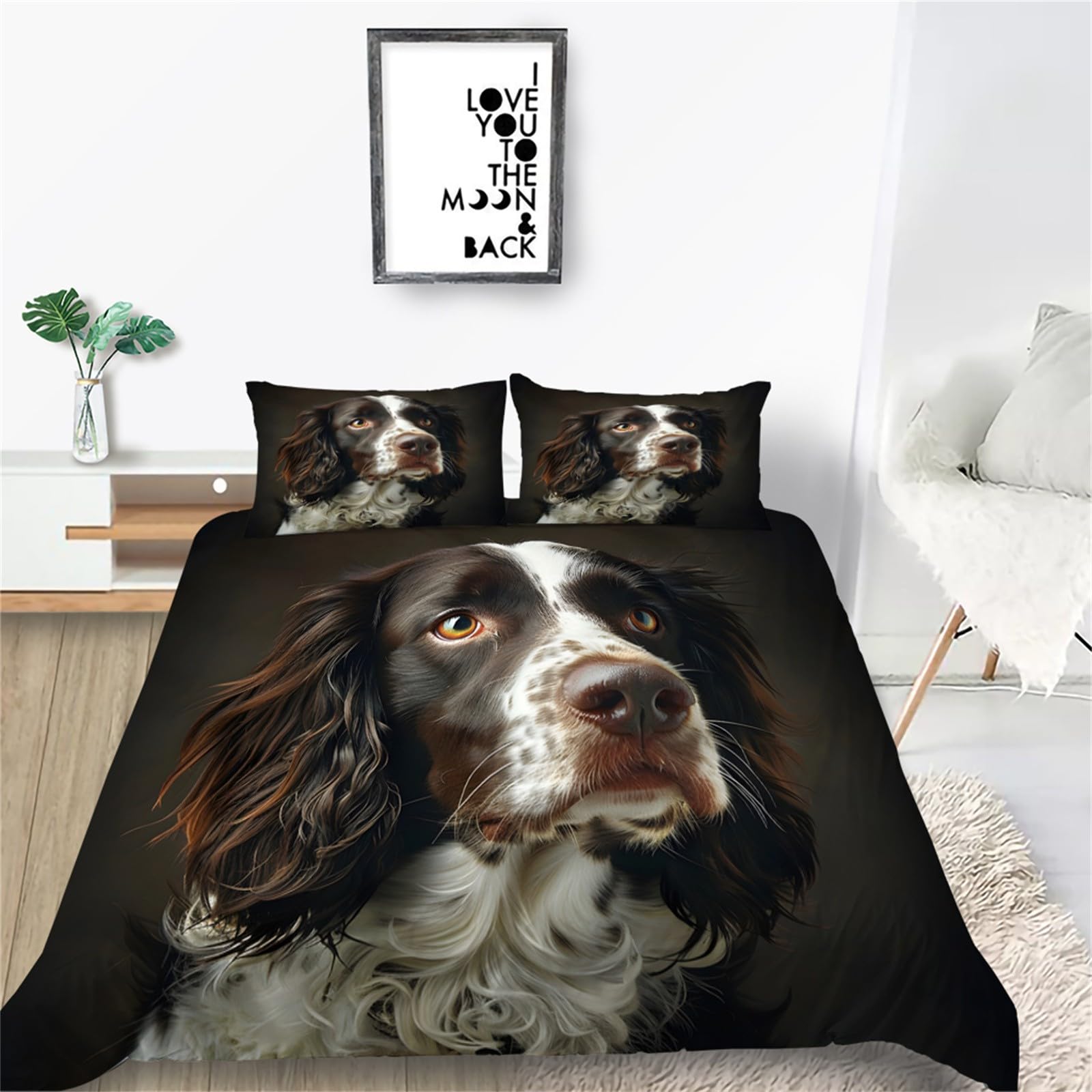 YZQGLHP Single Duvet Cover Set Printed Bedding Springer Spaniel Duvet Cover Sets with Zipper Closure for Girls Boy, Ultra Soft Hypoallergenic Microfiber Duvet Covers 135x200cm