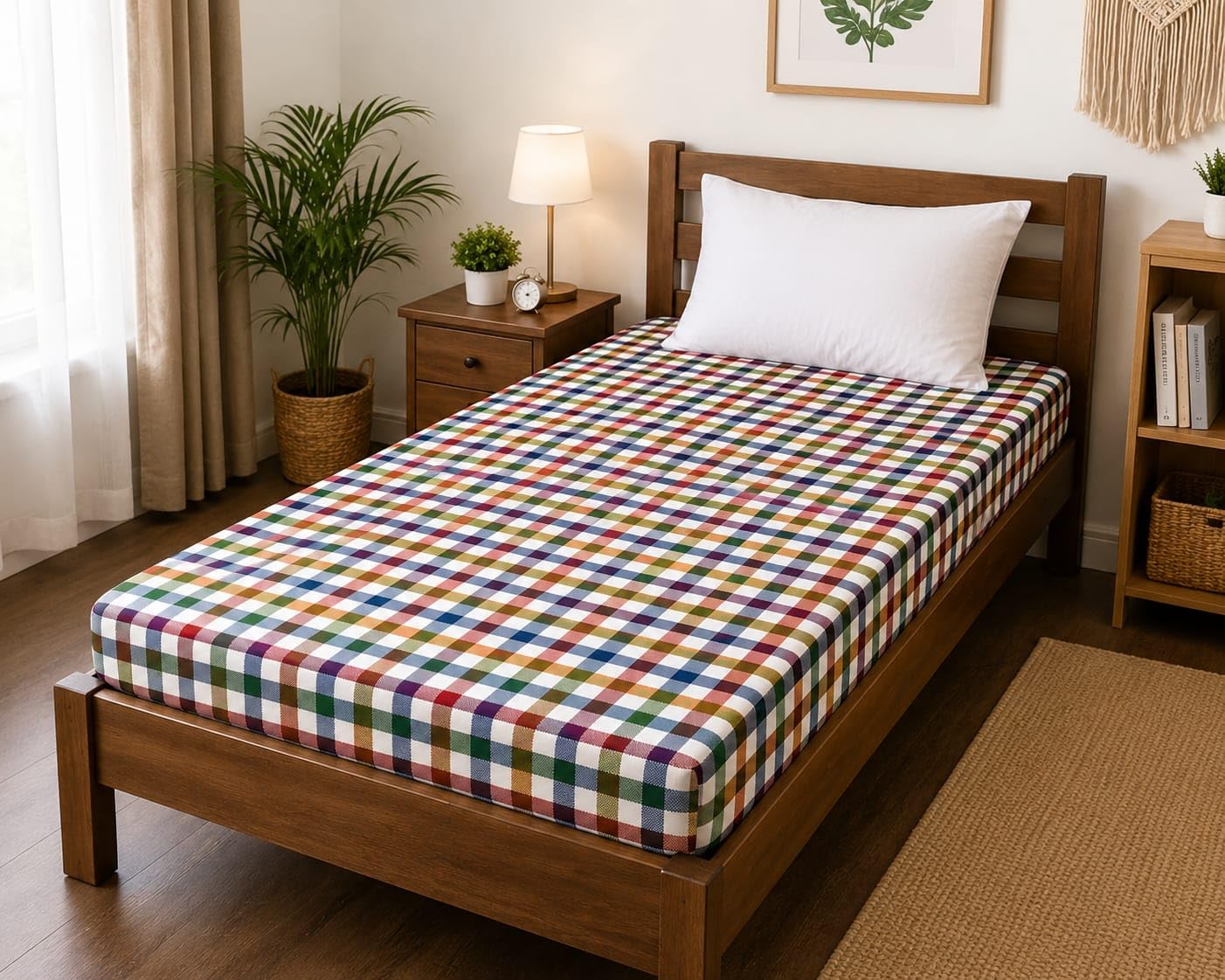 Single Piece Heavy 450 GSM Khadi Cotton Single Bed Zip Mattress Cover | 36 x 72 x 5 Inch | Premium Breathable, Machine Washable, Dustproof Mattress Protector | Multicolor-image-38