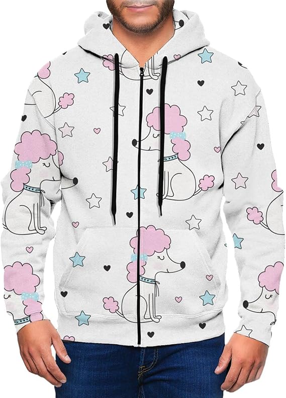 Amazon Co Jp メンズ パーカー ピンクのプードル 星 ハート プリント 長袖 シャツ ジップアップパーカー セーター カジュアル スウェット コート ジップアップ ライト ジャケット 春 秋 冬 服 ファッション