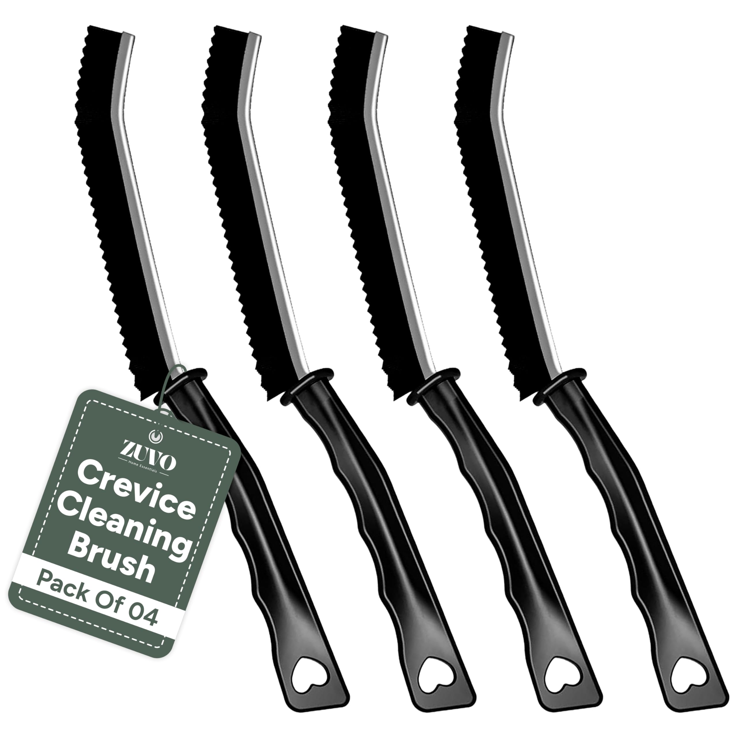 Zuvo Crevice Cleaning Brush Set (4 Pack) – Hard Bristle Gap & Grout Cleaning Tool with Long Handle – Window, Tile & Kitchen Scrubber