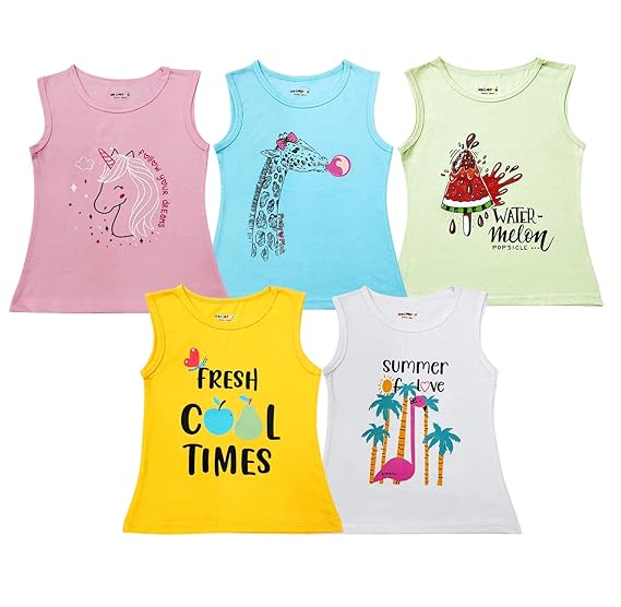 Kuchipoo Girls Regular Fit Cotton T-Shirt - Combo of 5 (KUC-TSHRT-153)