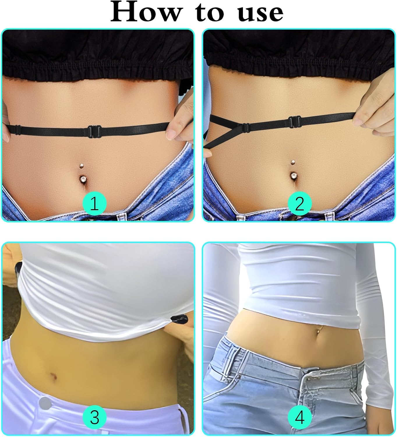 Tyqour 2pcs Womens Elastic Belt Tucky Belt to Crop Tops Invisible Belt for Women Adjustable Shirt Tuck Band Women