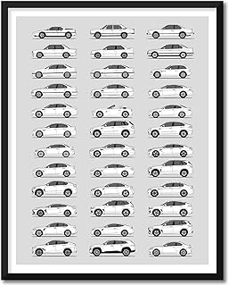BMW M Car History Inspired Poster Print Wall Art Handmade Decor of BMW M Series M2 M3 M4 M5 M6 M8 Generations History Evolution 16x20" (Unframed) Satin Print